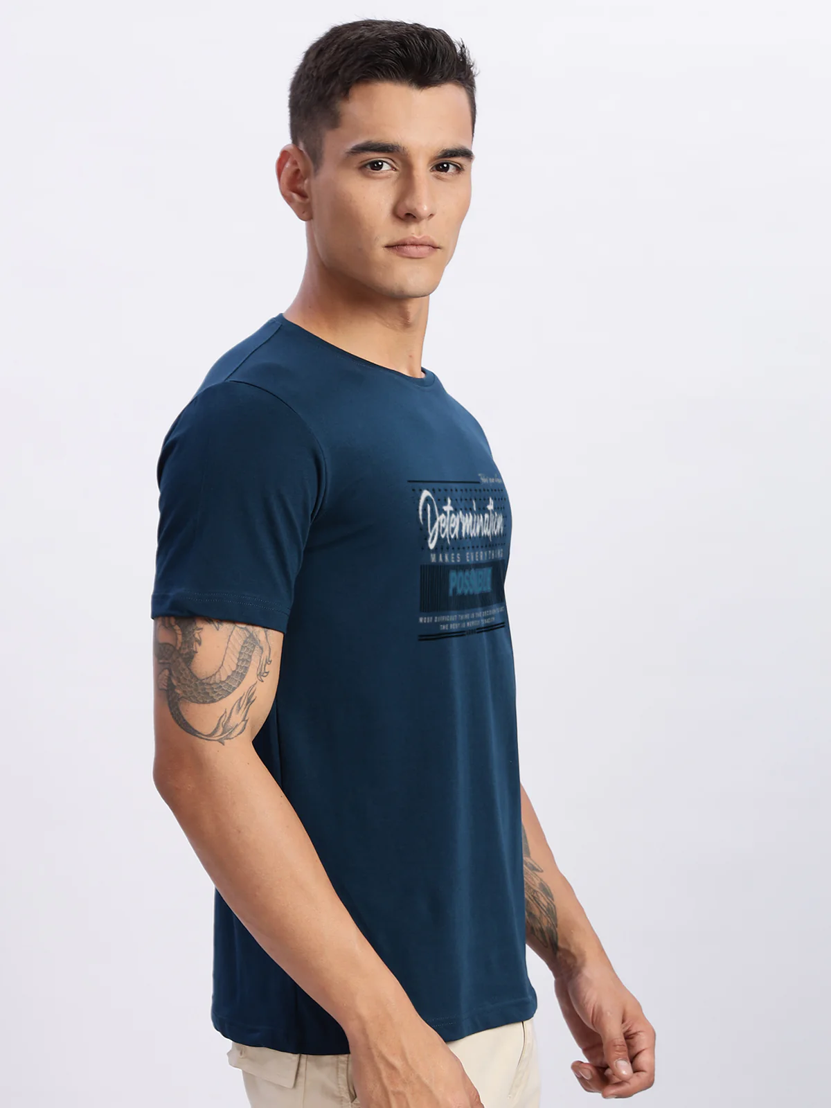 Men Printed Teal T Shirt - Image 5