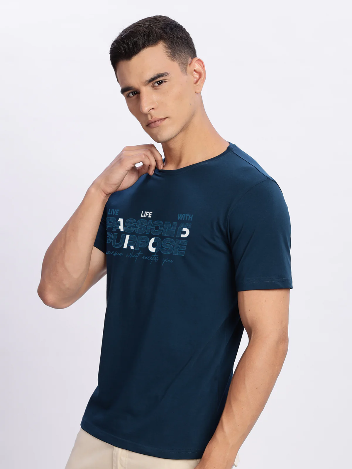 Men Printed Teal T Shirt - Image 3