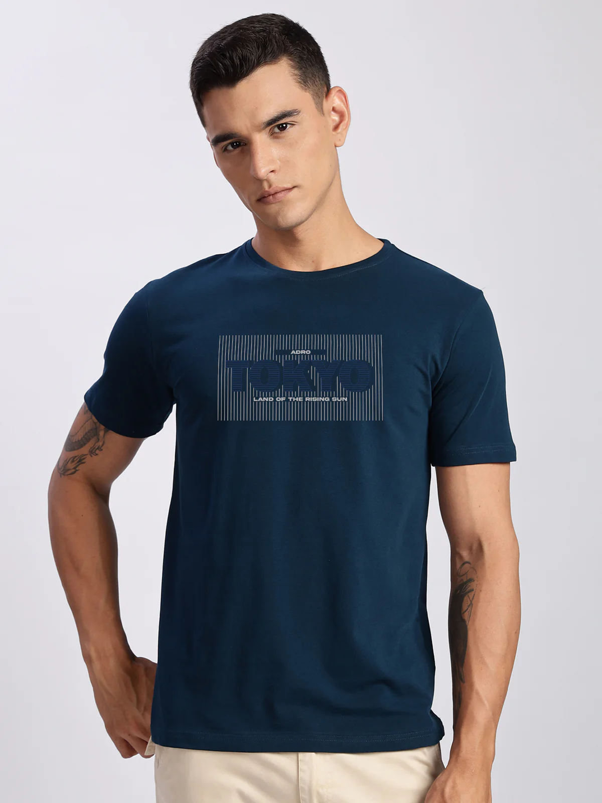 Men Printed Teal T Shirt - Image 3