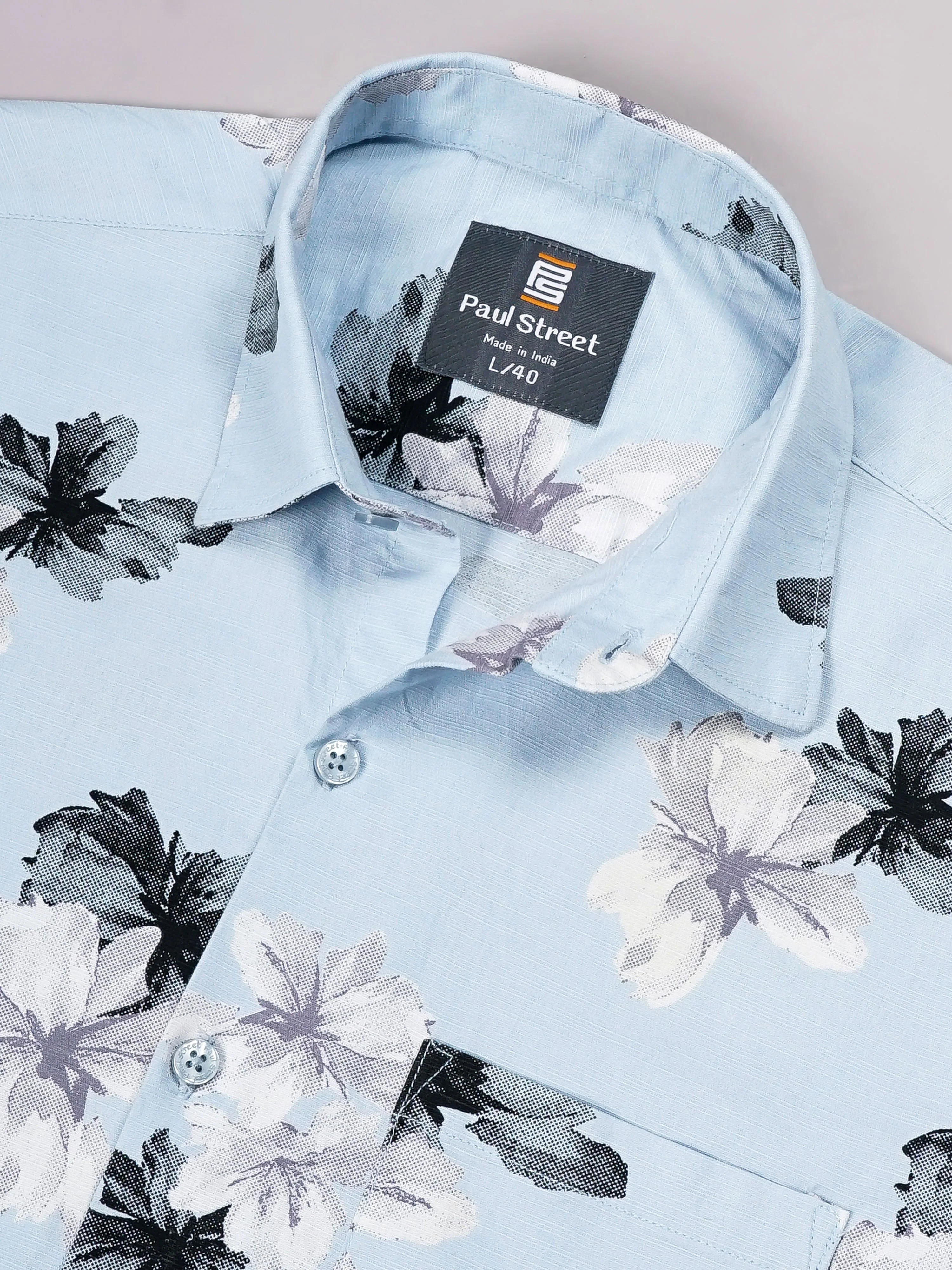 Men Purau Blue Floral Linen Shirt - Image 6