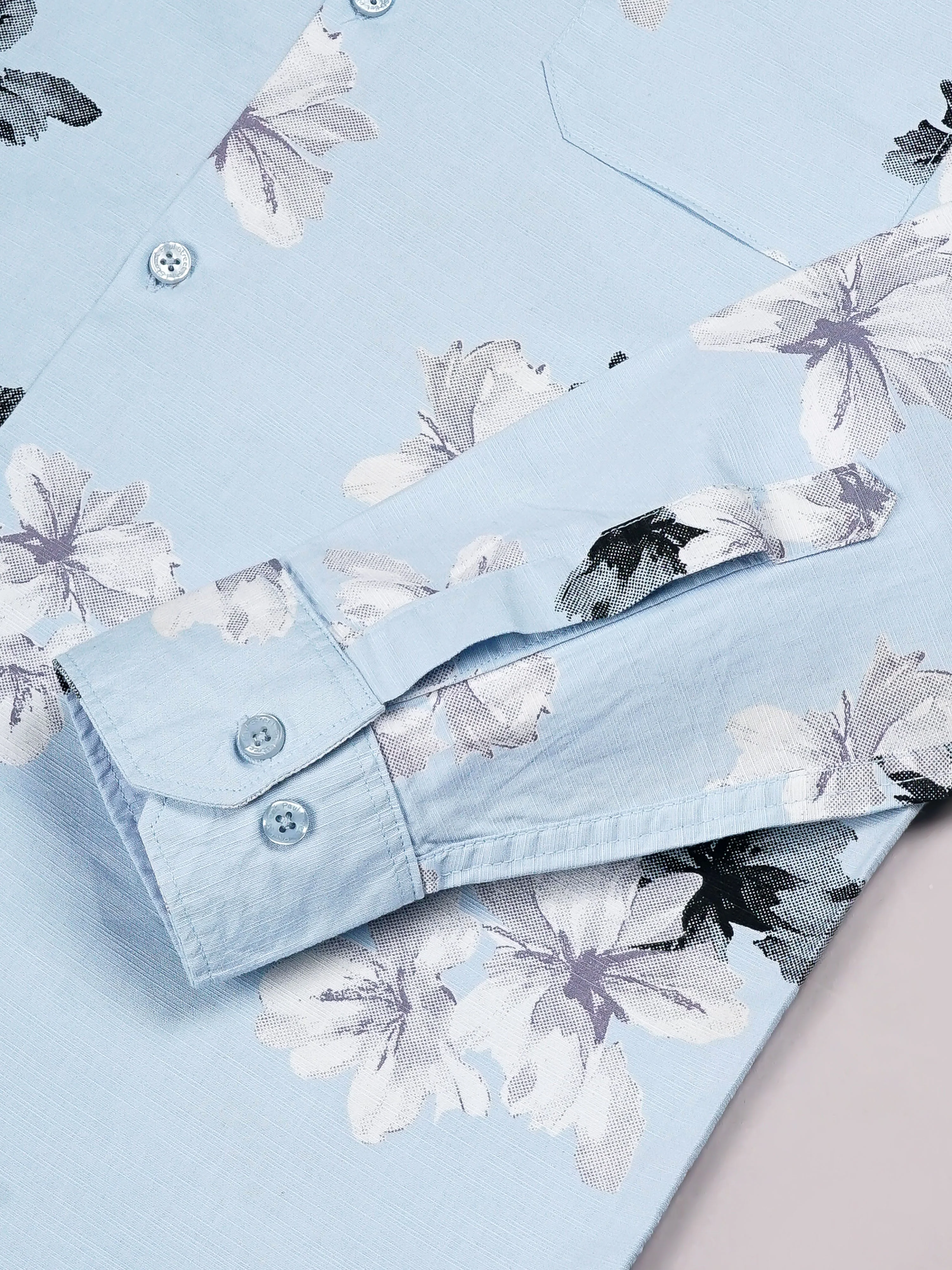 Men Purau Blue Floral Linen Shirt - Image 7