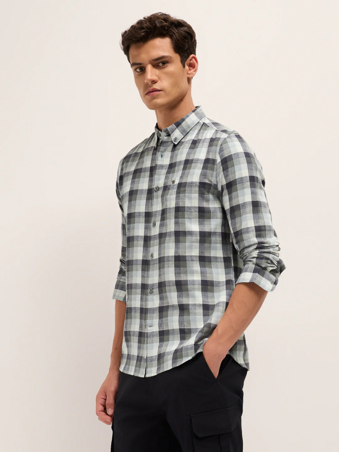 Men Pure Cotton Checked Casual Shirt - Image 3