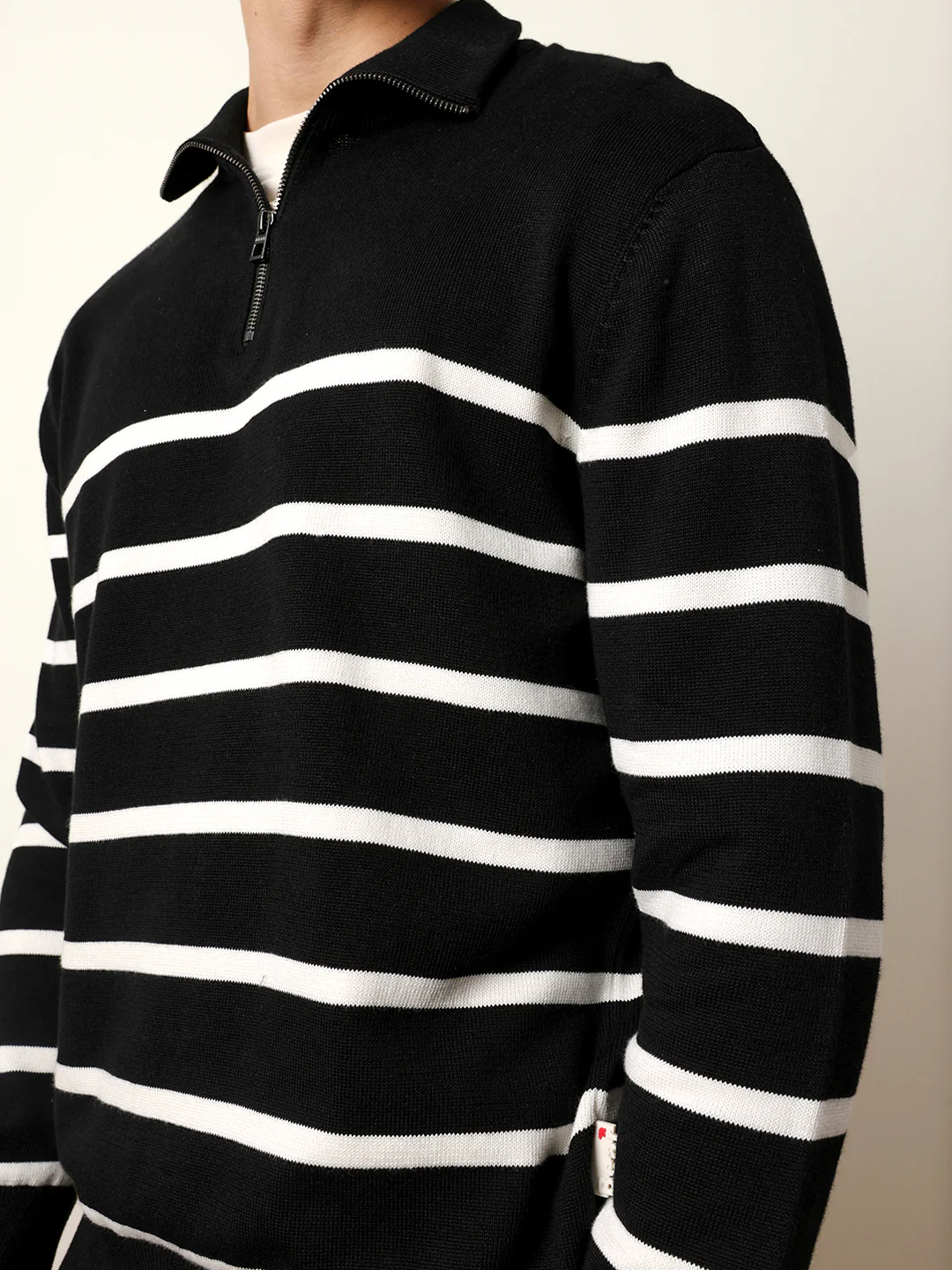 Men Pure Cotton Striped Half Zip Sweatshirt - Image 6