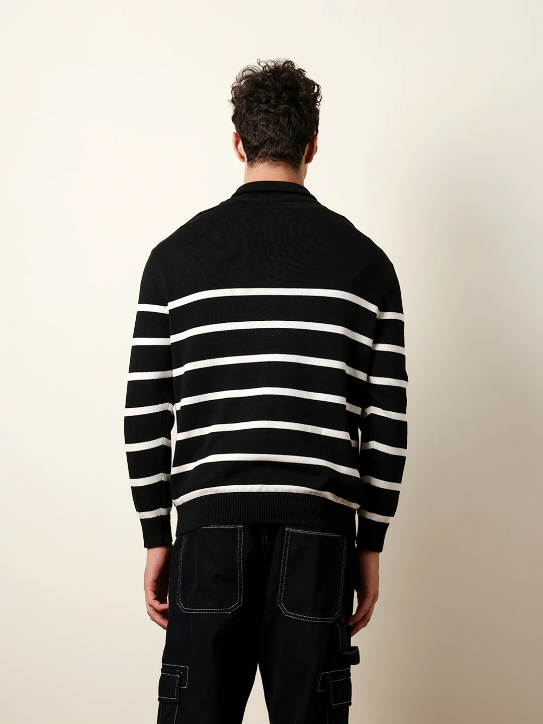 Men Pure Cotton Striped Half Zip Sweatshirt - Image 7