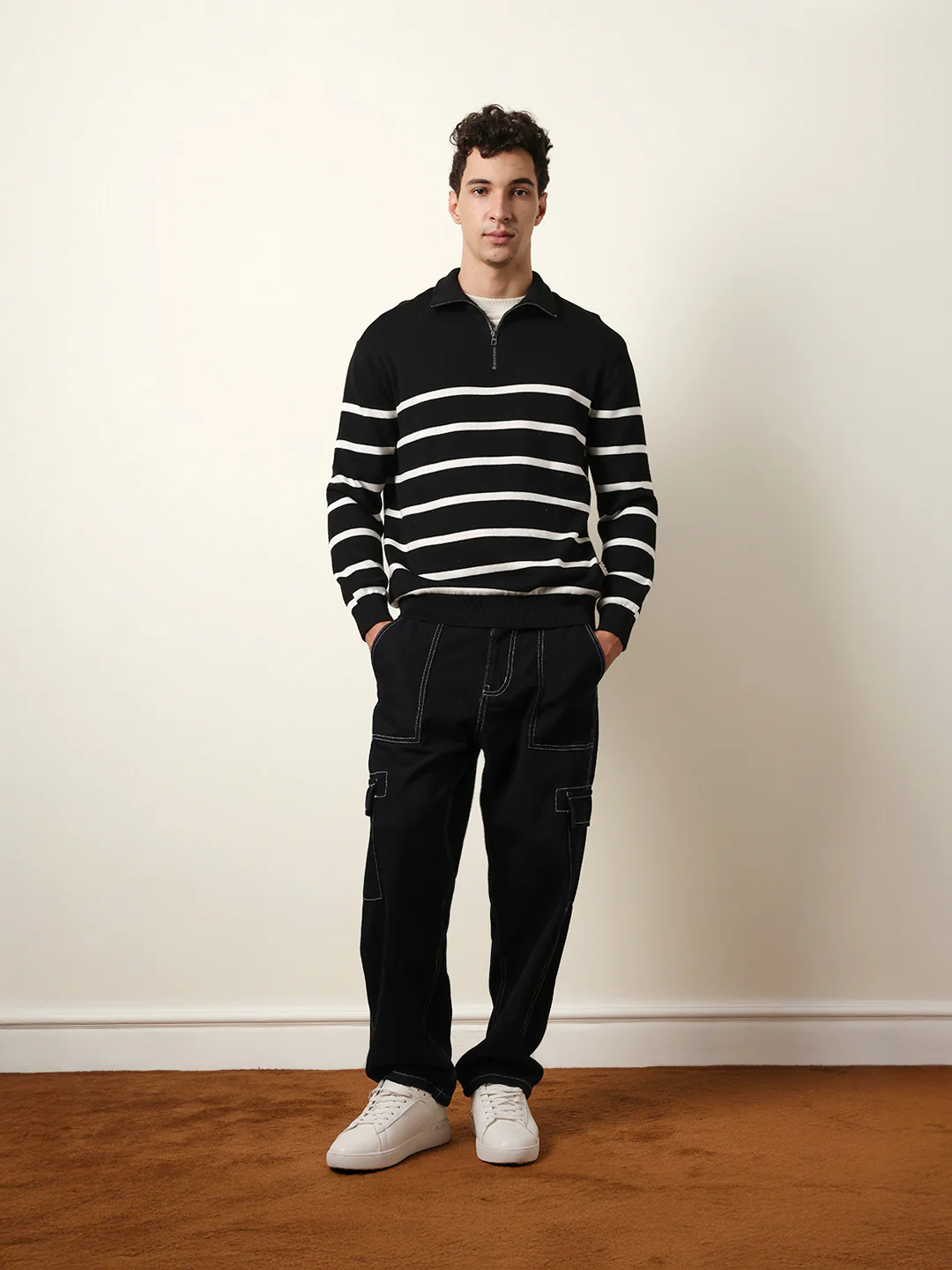 Men Pure Cotton Striped Half Zip Sweatshirt - Image 8