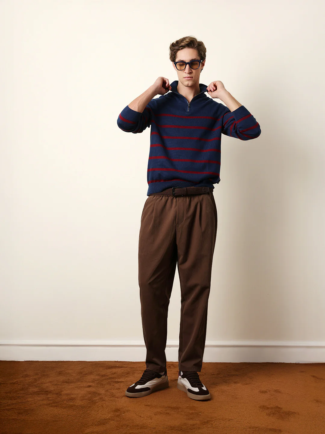 Men Pure Cotton Striped Half Zip Sweatshirt - Image 2