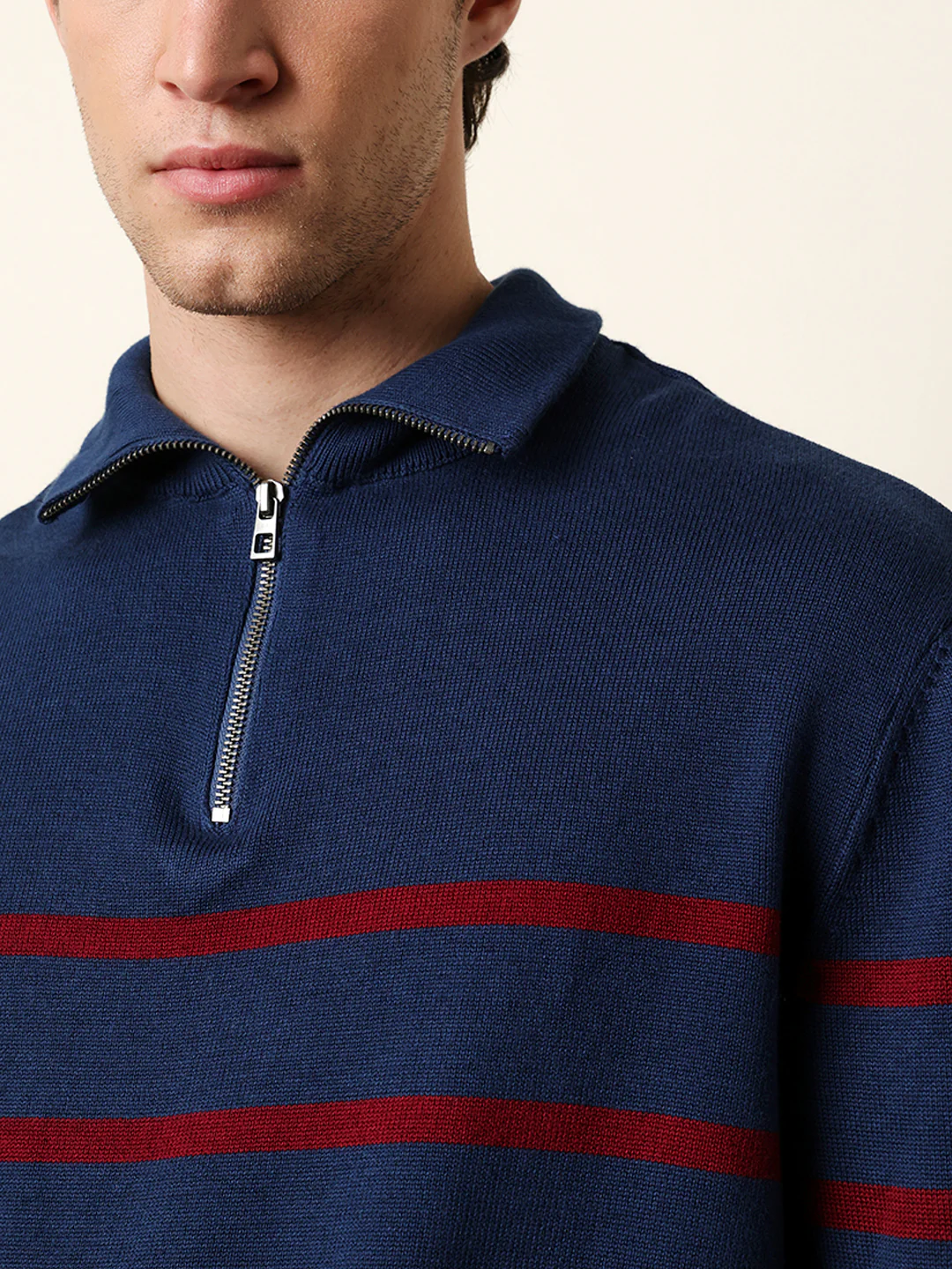 Men Pure Cotton Striped Half Zip Sweatshirt - Image 6