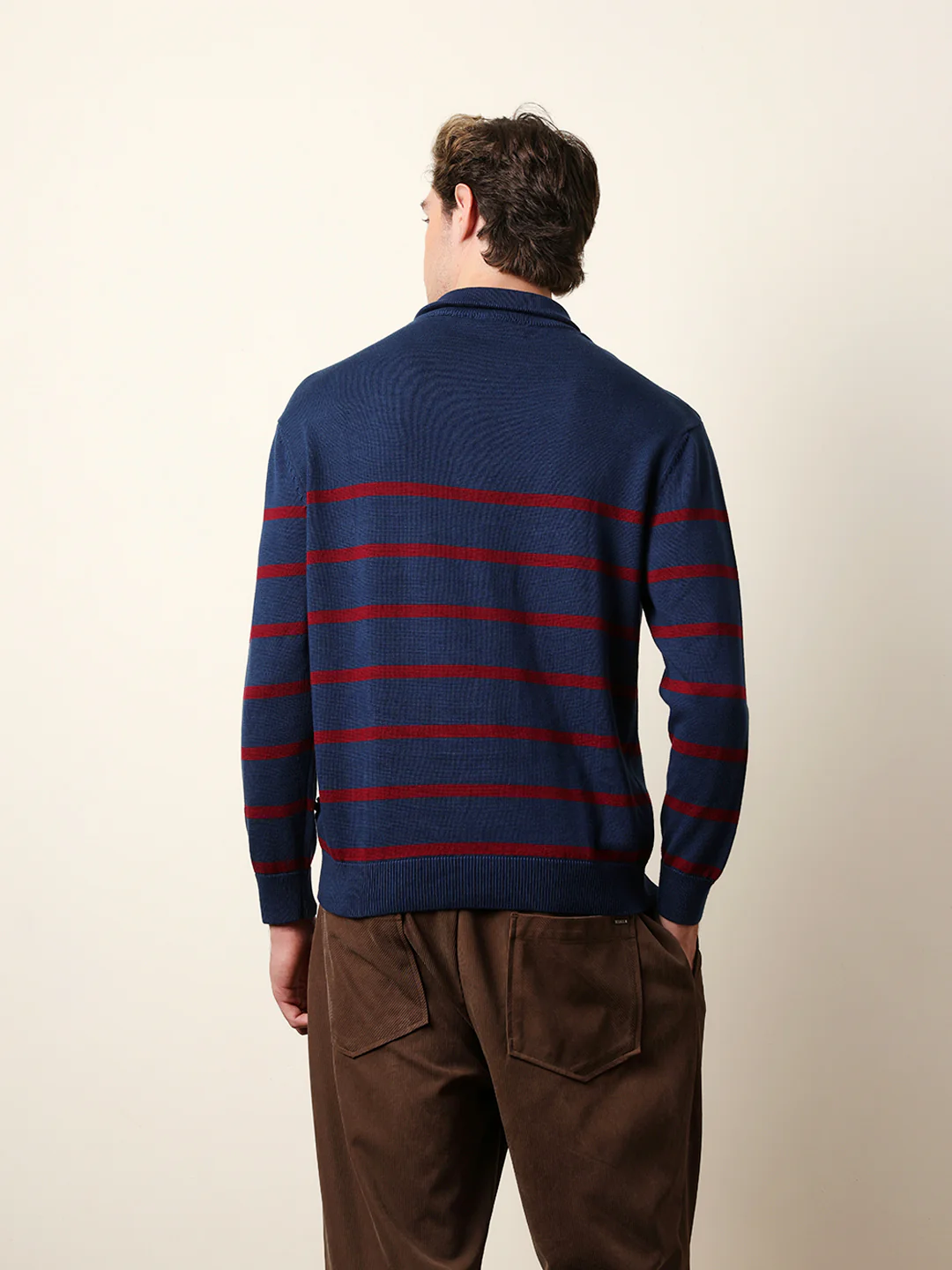 Men Pure Cotton Striped Half Zip Sweatshirt - Image 7
