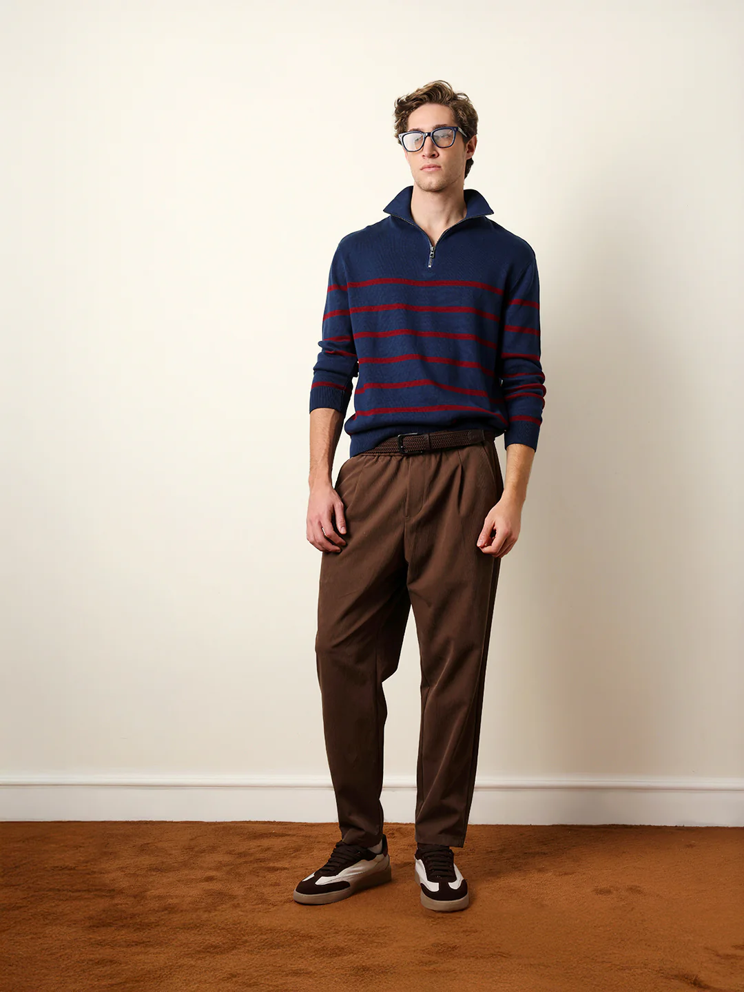 Men Pure Cotton Striped Half Zip Sweatshirt - Image 8