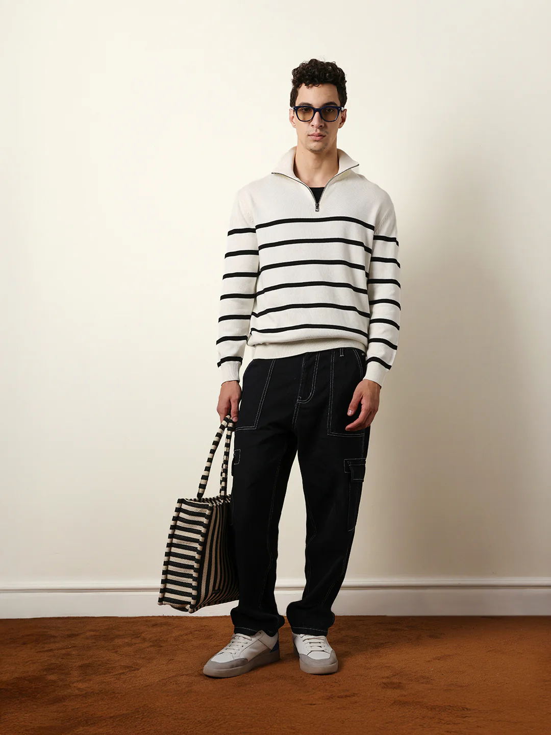 Men Pure Cotton Striped Half Zip Sweatshirt - Image 2