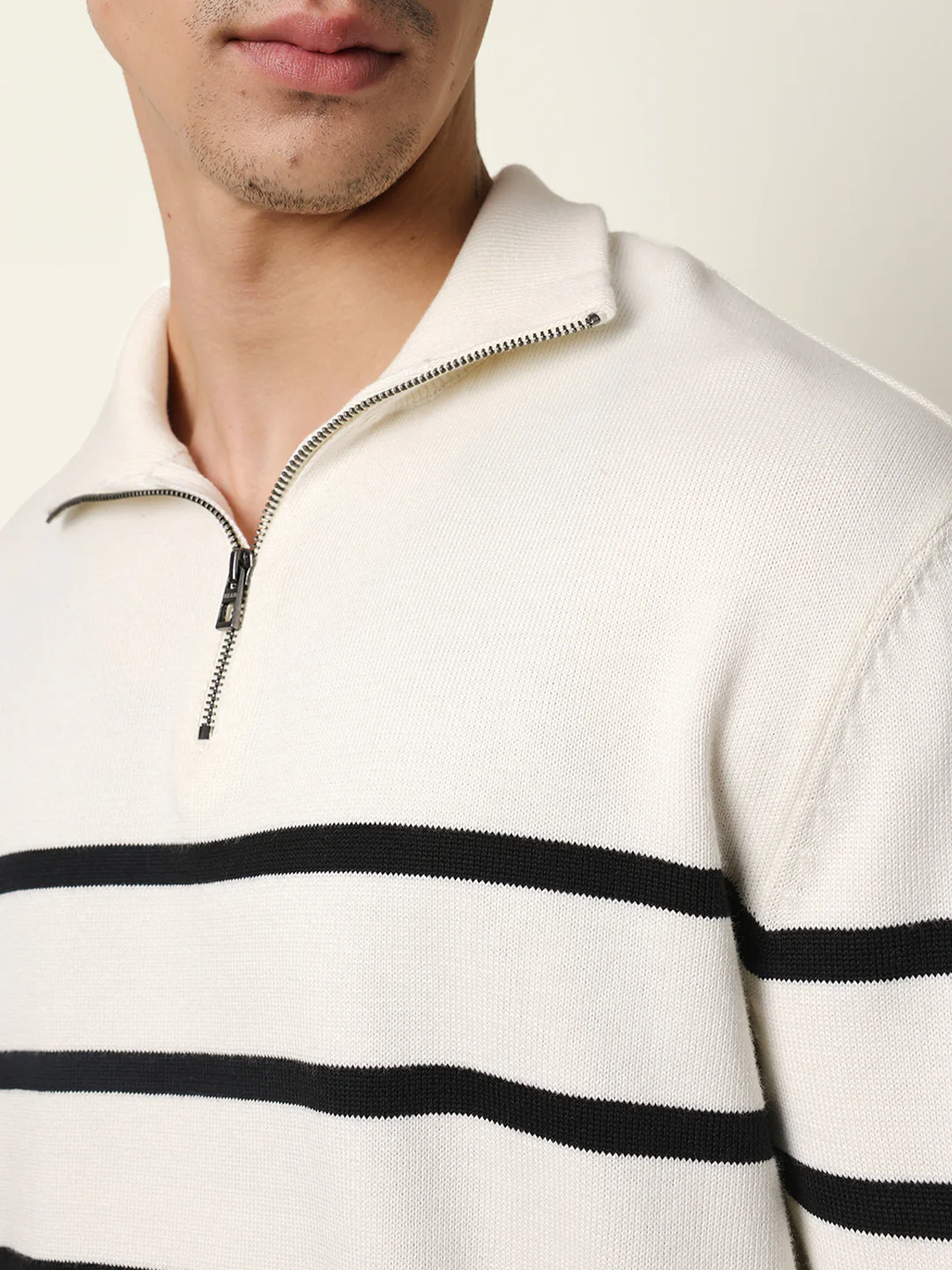 Men Pure Cotton Striped Half Zip Sweatshirt - Image 6