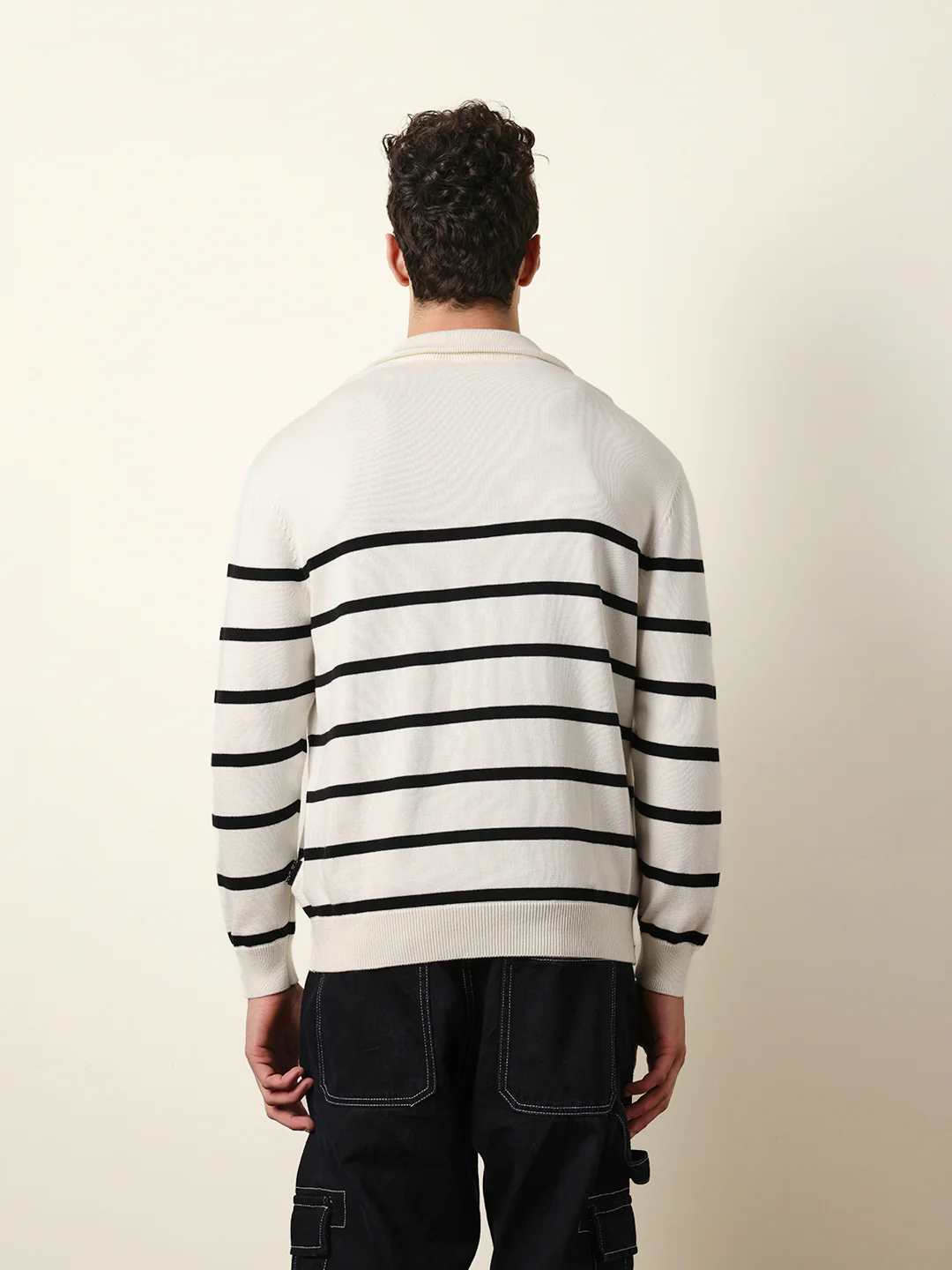 Men Pure Cotton Striped Half Zip Sweatshirt - Image 7