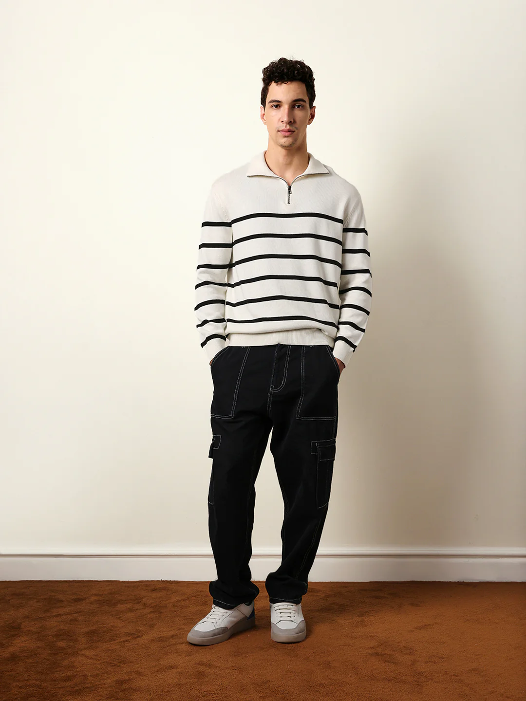 Men Pure Cotton Striped Half Zip Sweatshirt - Image 8