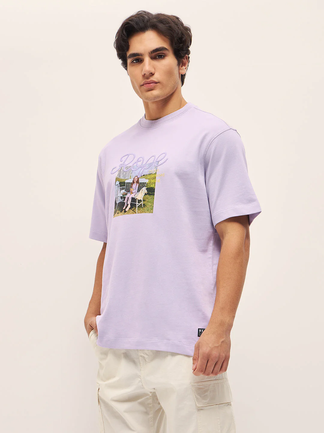Men Purple 3D graphic Design Crew Neck Oversize T-Shirt - Image 3