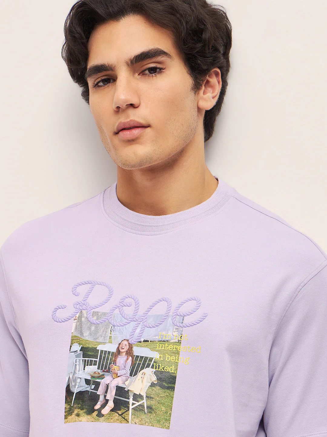 Men Purple 3D graphic Design Crew Neck Oversize T-Shirt - Image 4