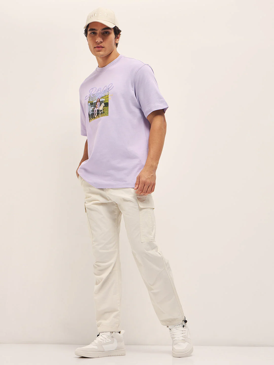 Men Purple 3D graphic Design Crew Neck Oversize T-Shirt - Image 5