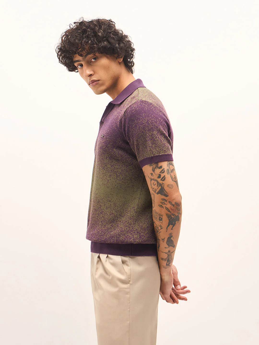 Men Purple Slim Fit Polo - Image 3