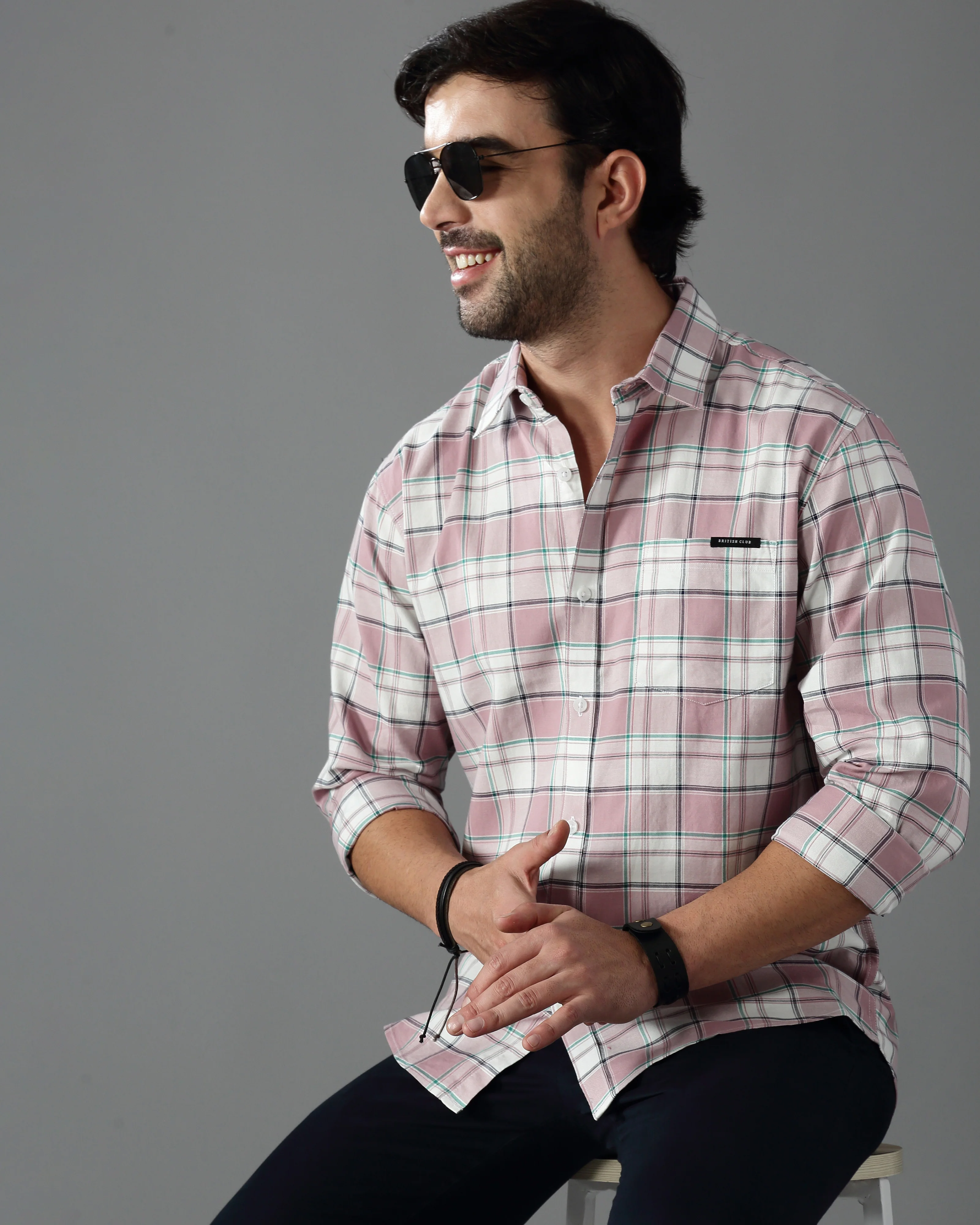 Men Purple Checked Shirt - Image 6