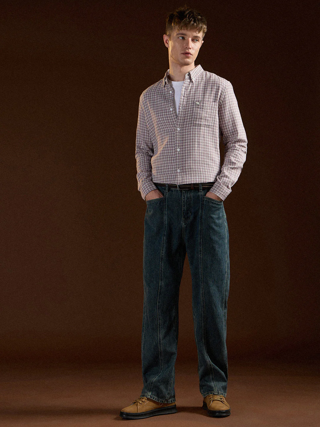 Men Purple Checkered Slim Fit Casual Shirt - Image 4