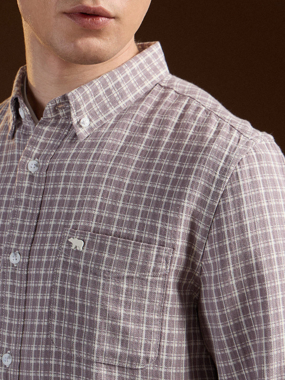 Men Purple Checkered Slim Fit Casual Shirt - Image 5