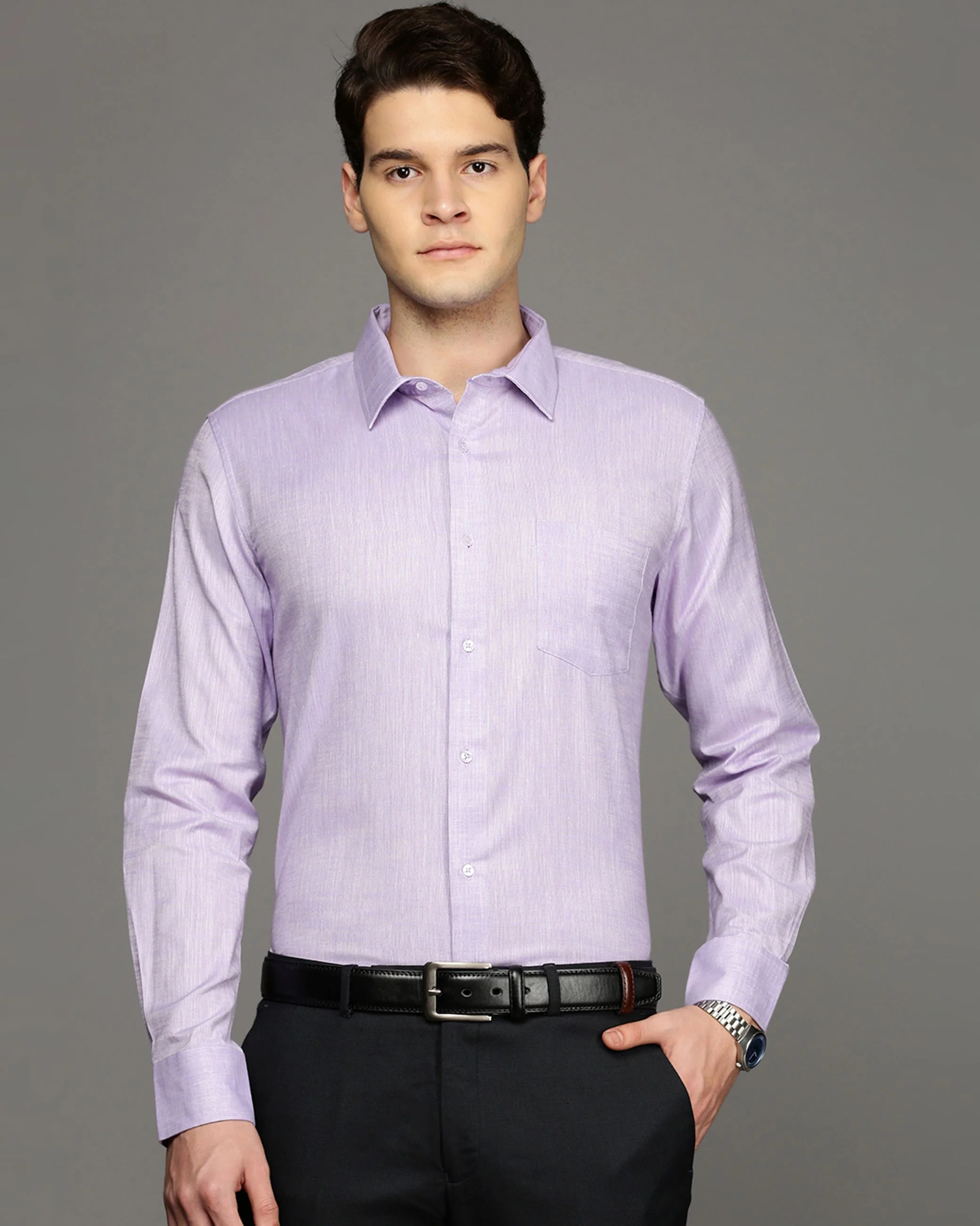 Men Purple Cotton Blend Slim Shirt - Image 2