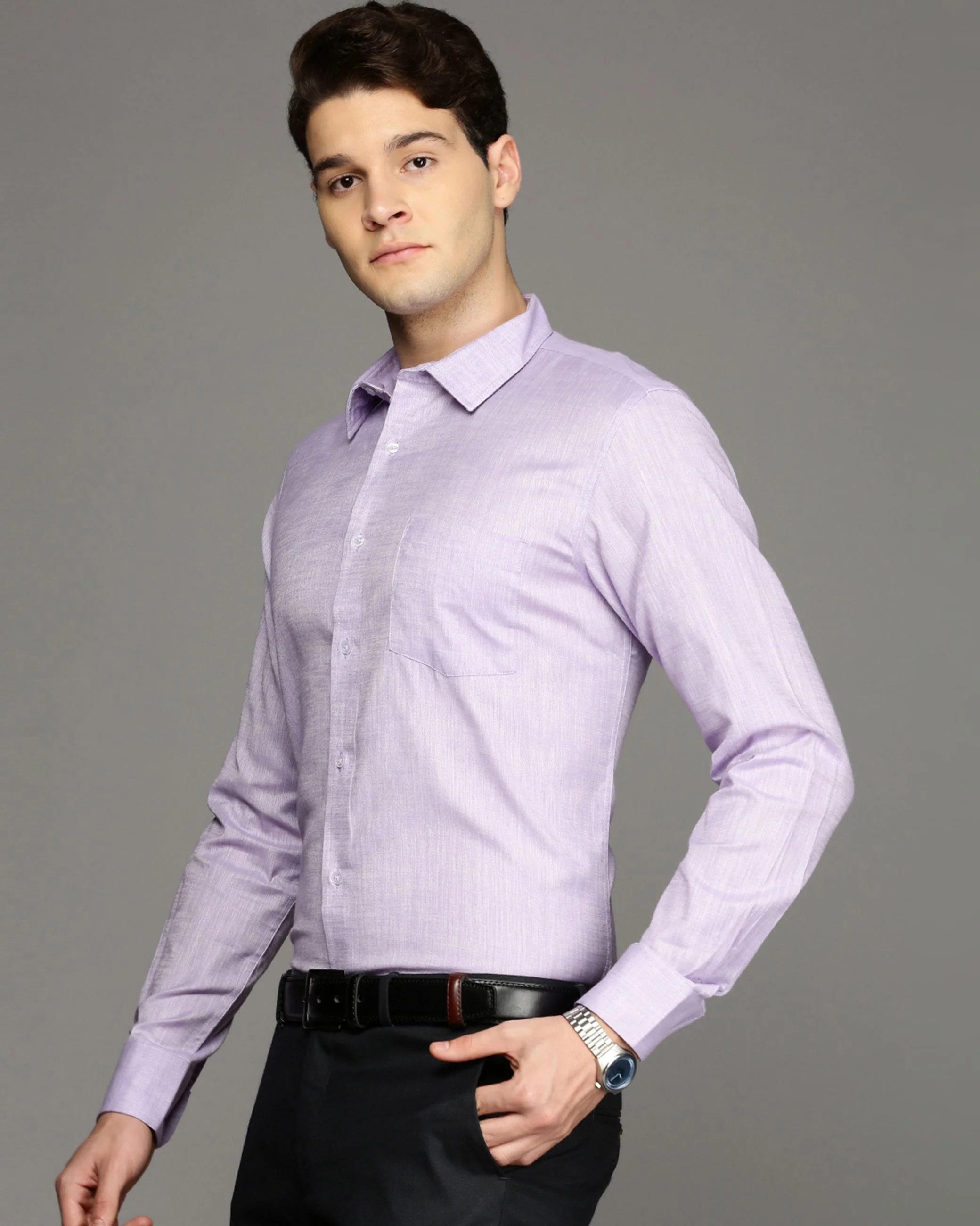 Men Purple Cotton Blend Slim Shirt - Image 3