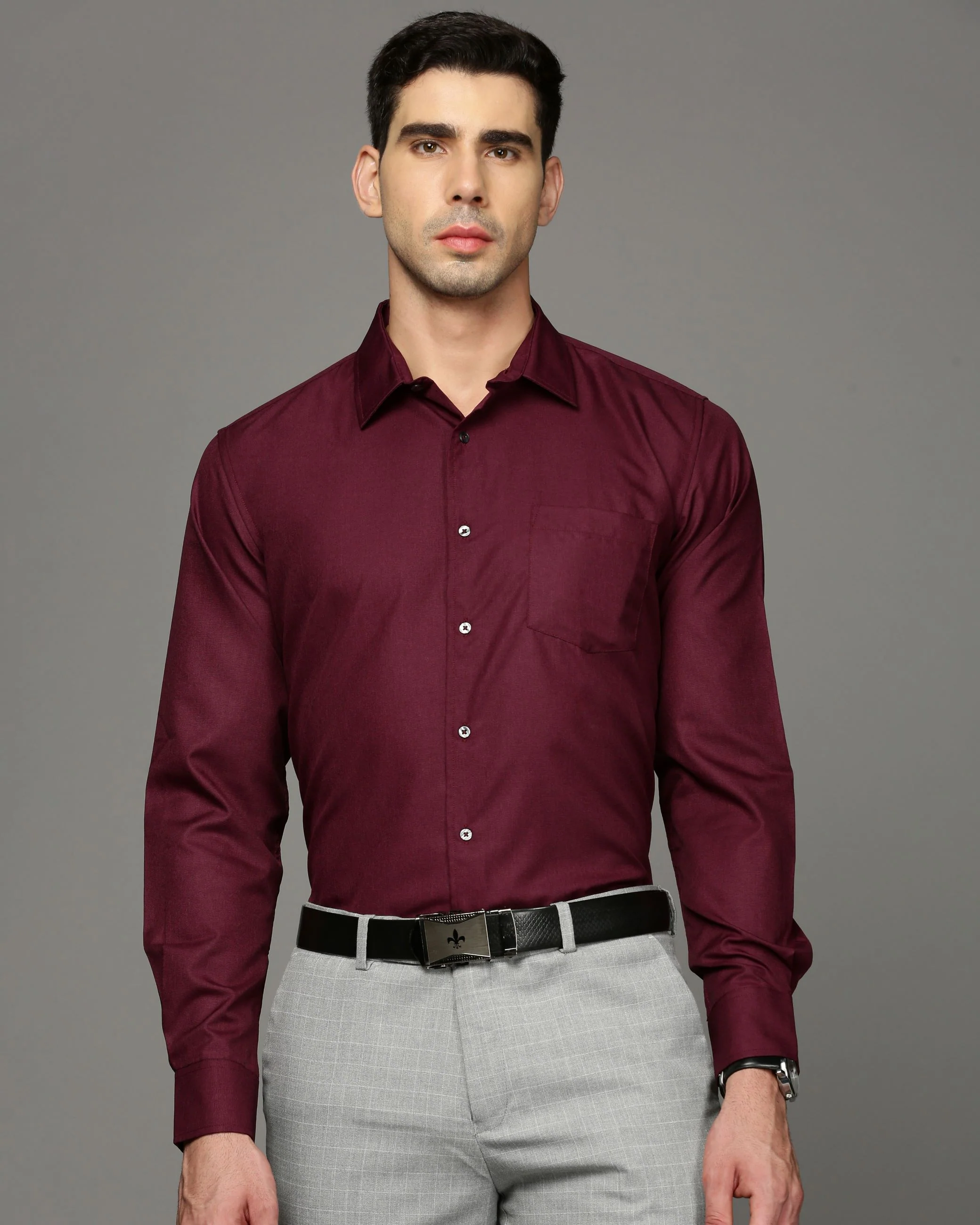Men Purple Cotton Blend Slim Shirt - Image 2
