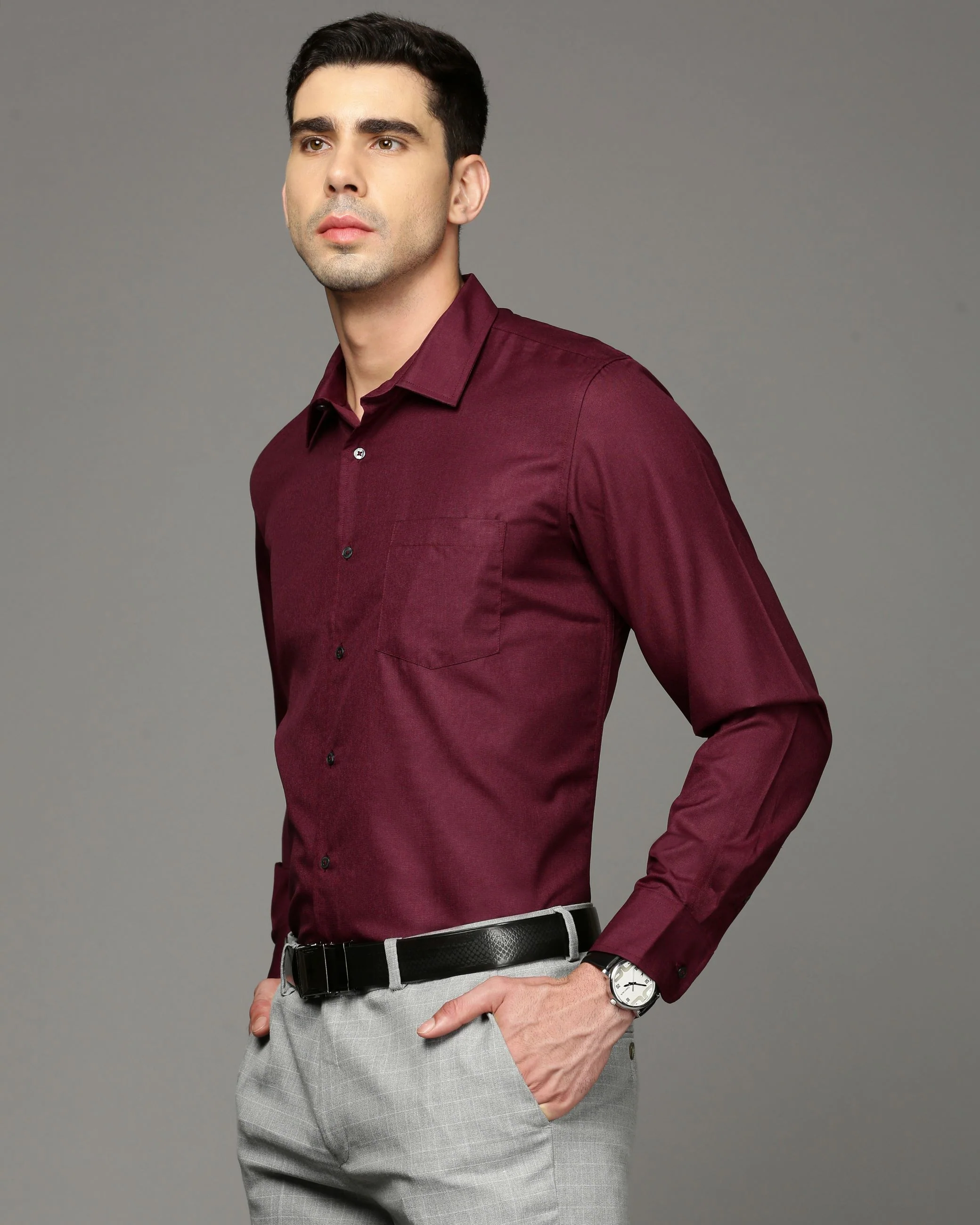 Men Purple Cotton Blend Slim Shirt - Image 3