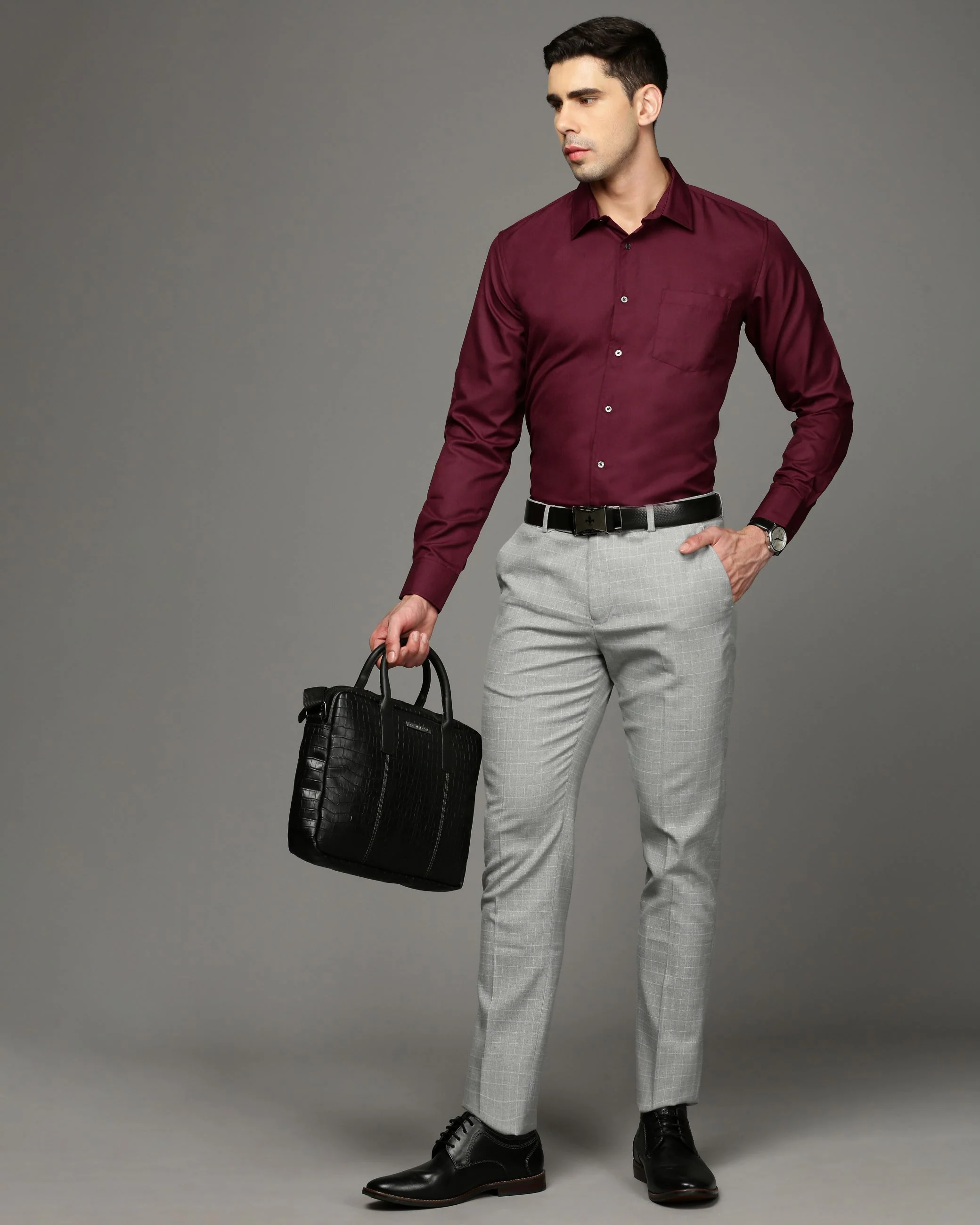 Men Purple Cotton Blend Slim Shirt - Image 5
