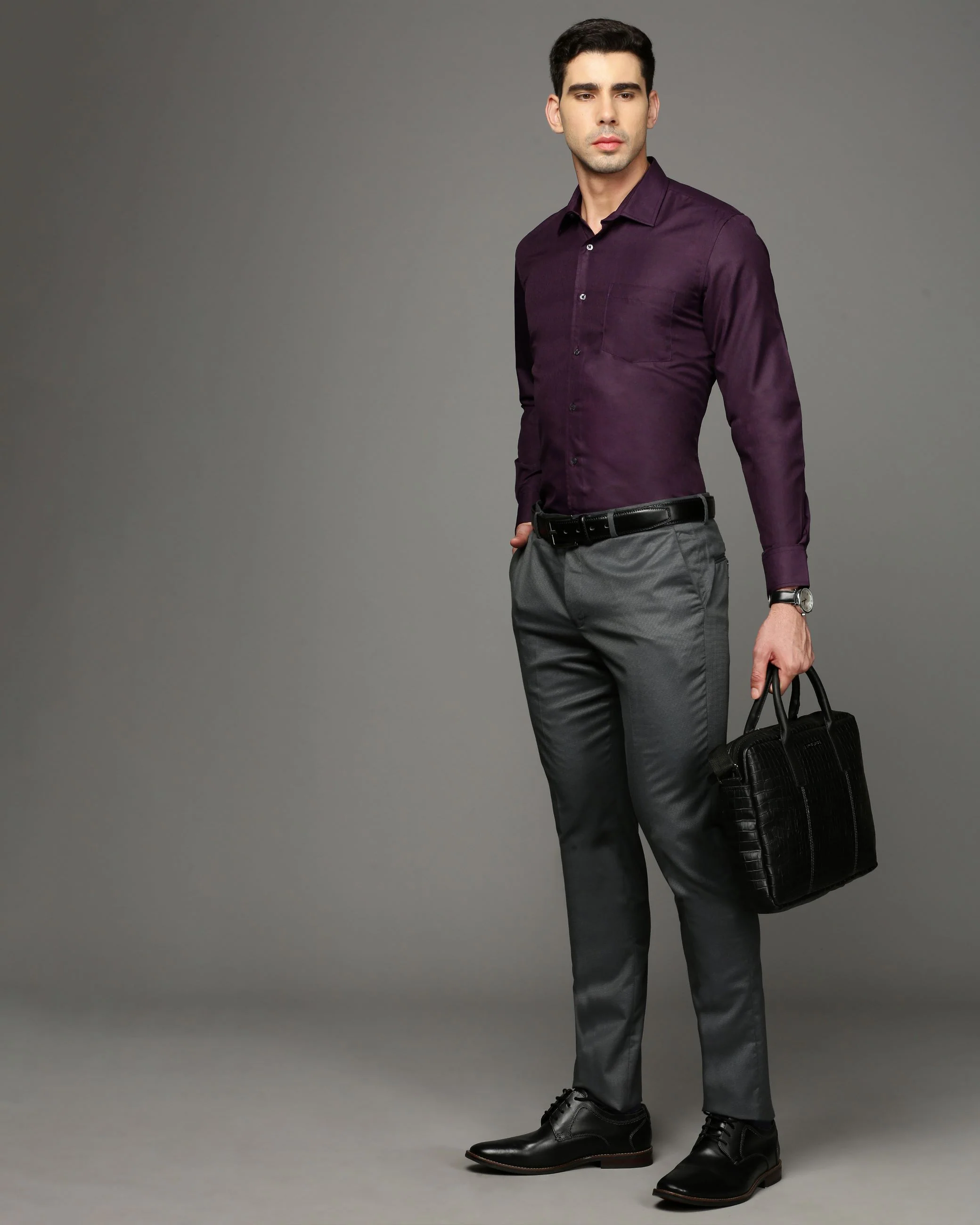 Men Purple Cotton Blend Slim Shirt - Image 5