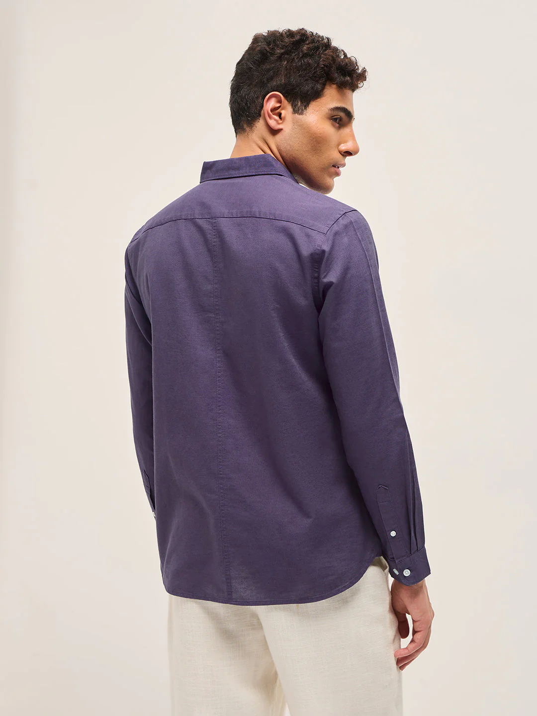 Men Purple Cotton Linen Slim Fit Solid Casual Shirt - Image 3