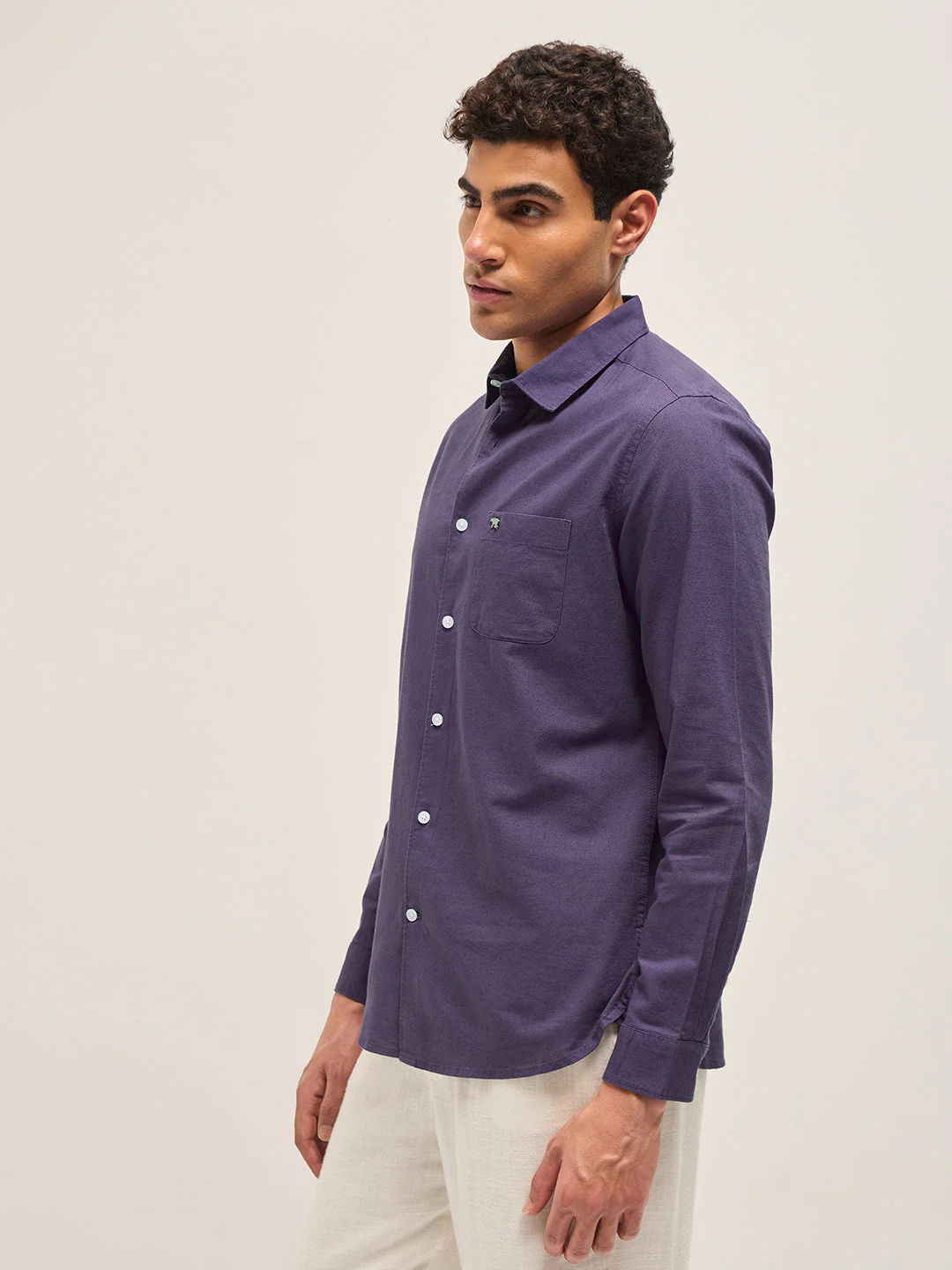 Men Purple Cotton Linen Slim Fit Solid Casual Shirt - Image 4