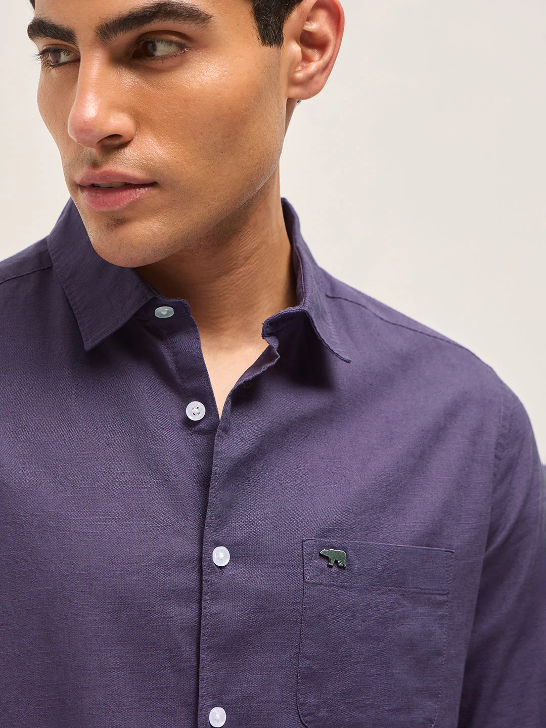 Men Purple Cotton Linen Slim Fit Solid Casual Shirt - Image 6