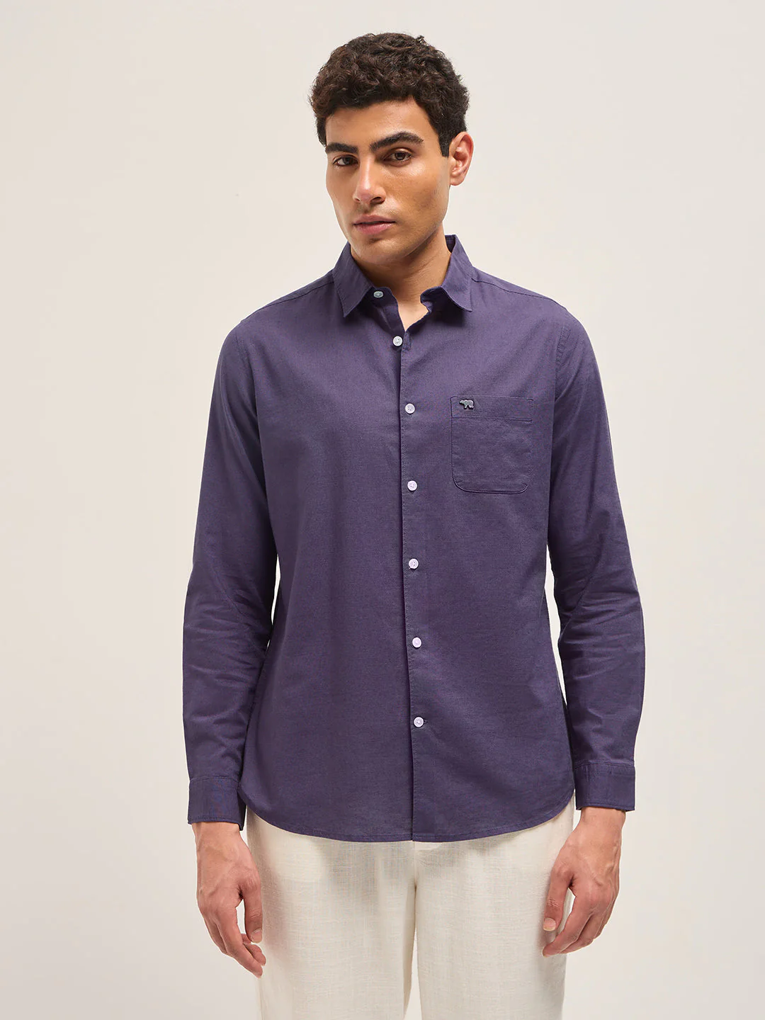 Men Purple Cotton Linen Slim Fit Solid Casual Shirt - Image 7