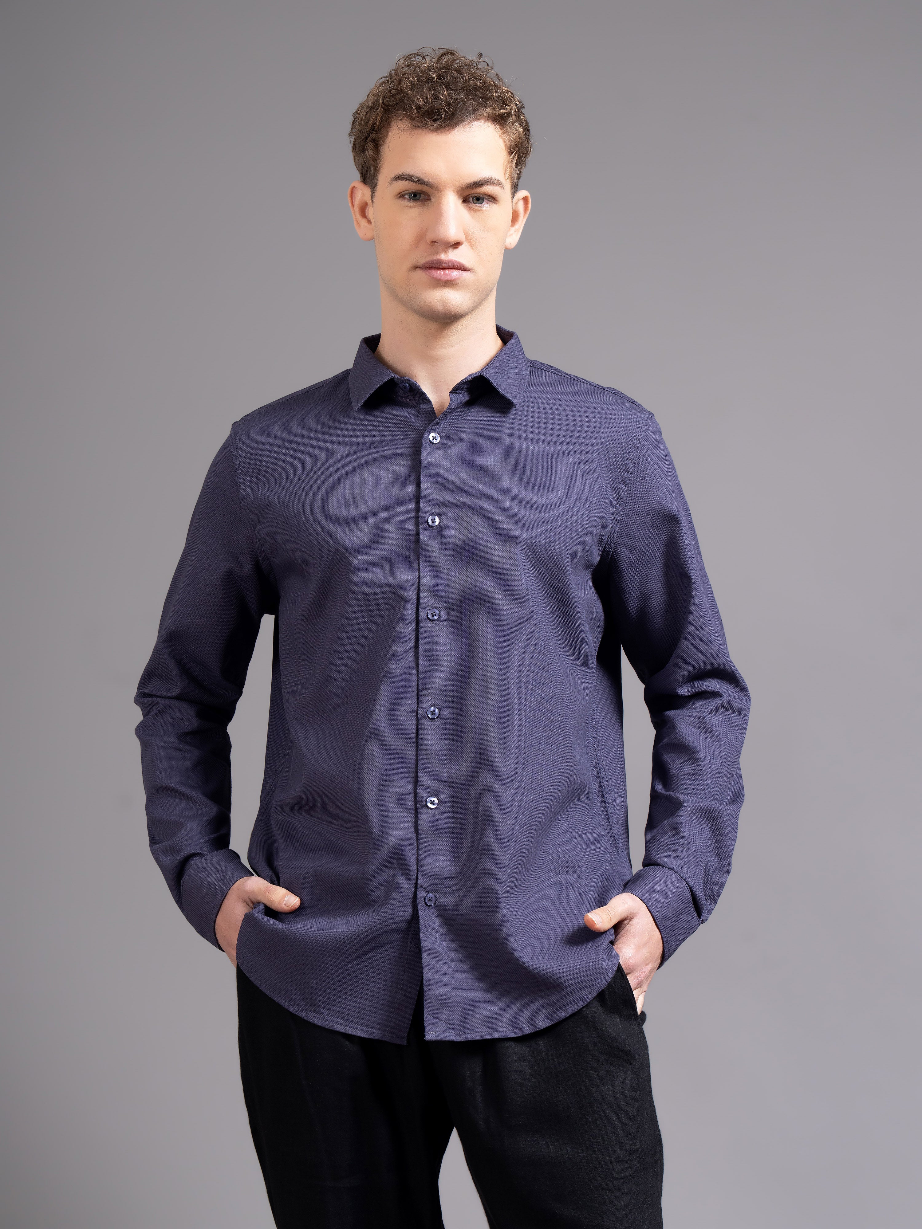 Men Purple Cotton Shirt - Image 2