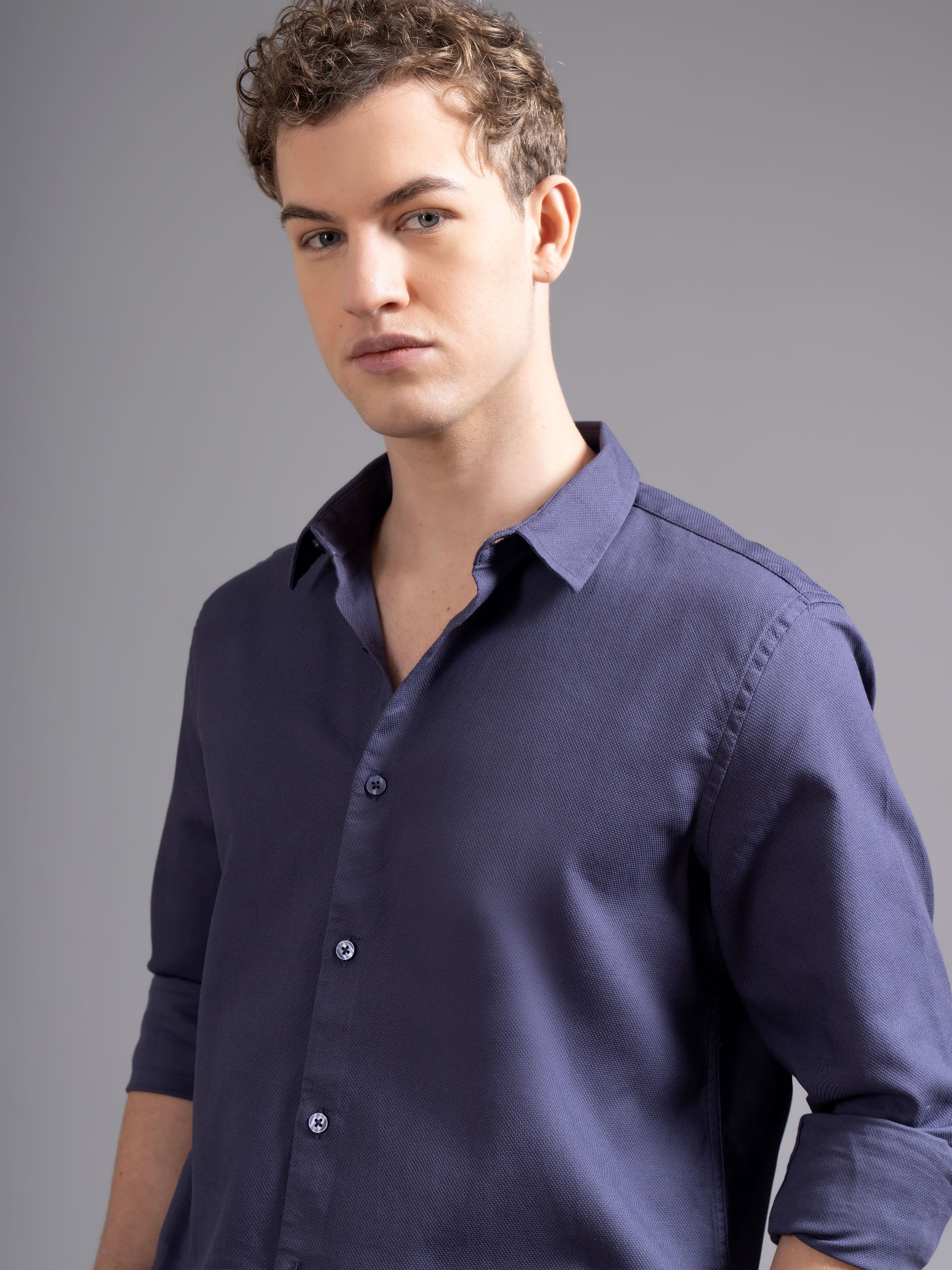 Men Purple Cotton Shirt - Image 4