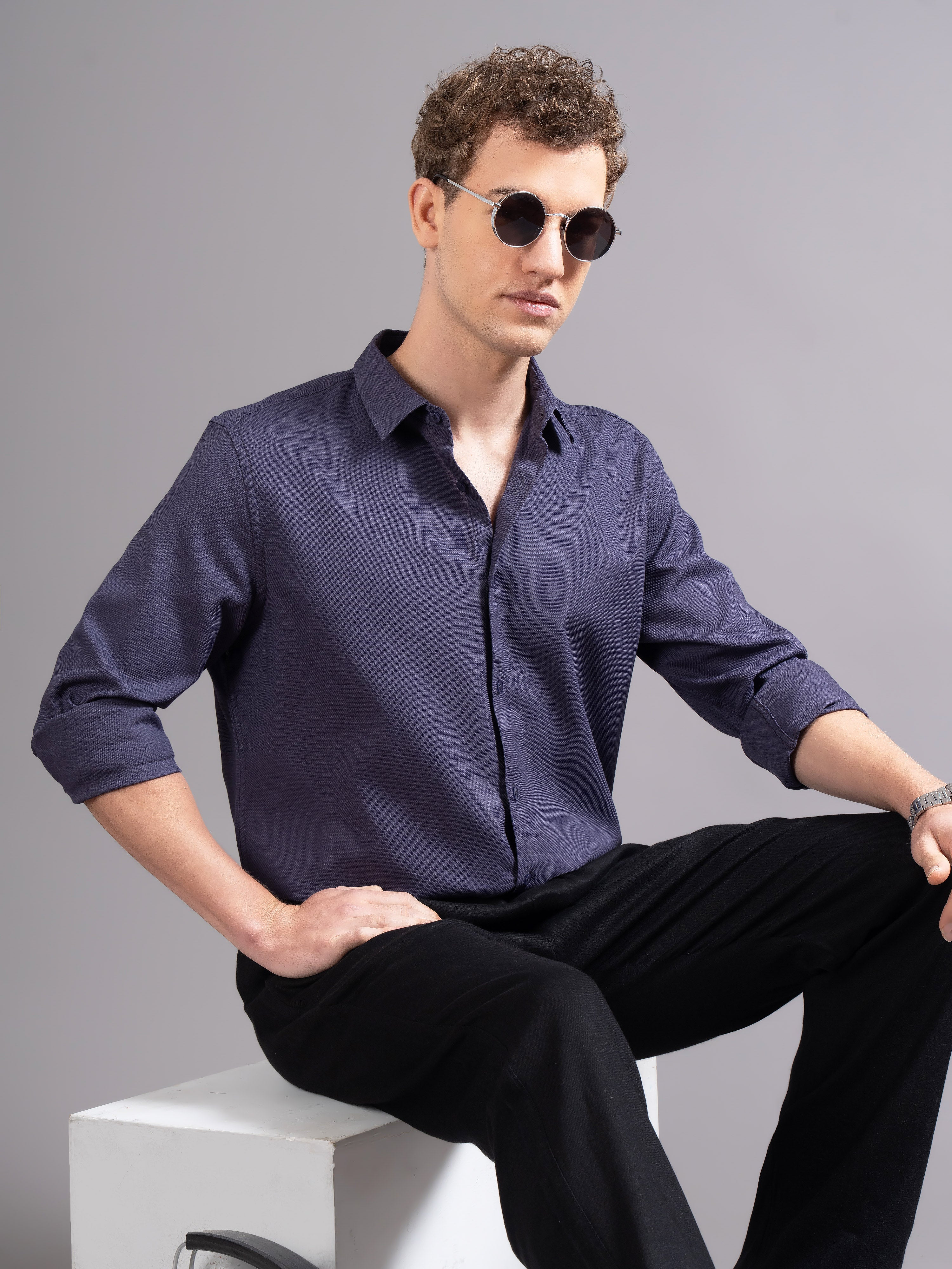 Men Purple Cotton Shirt - Image 5