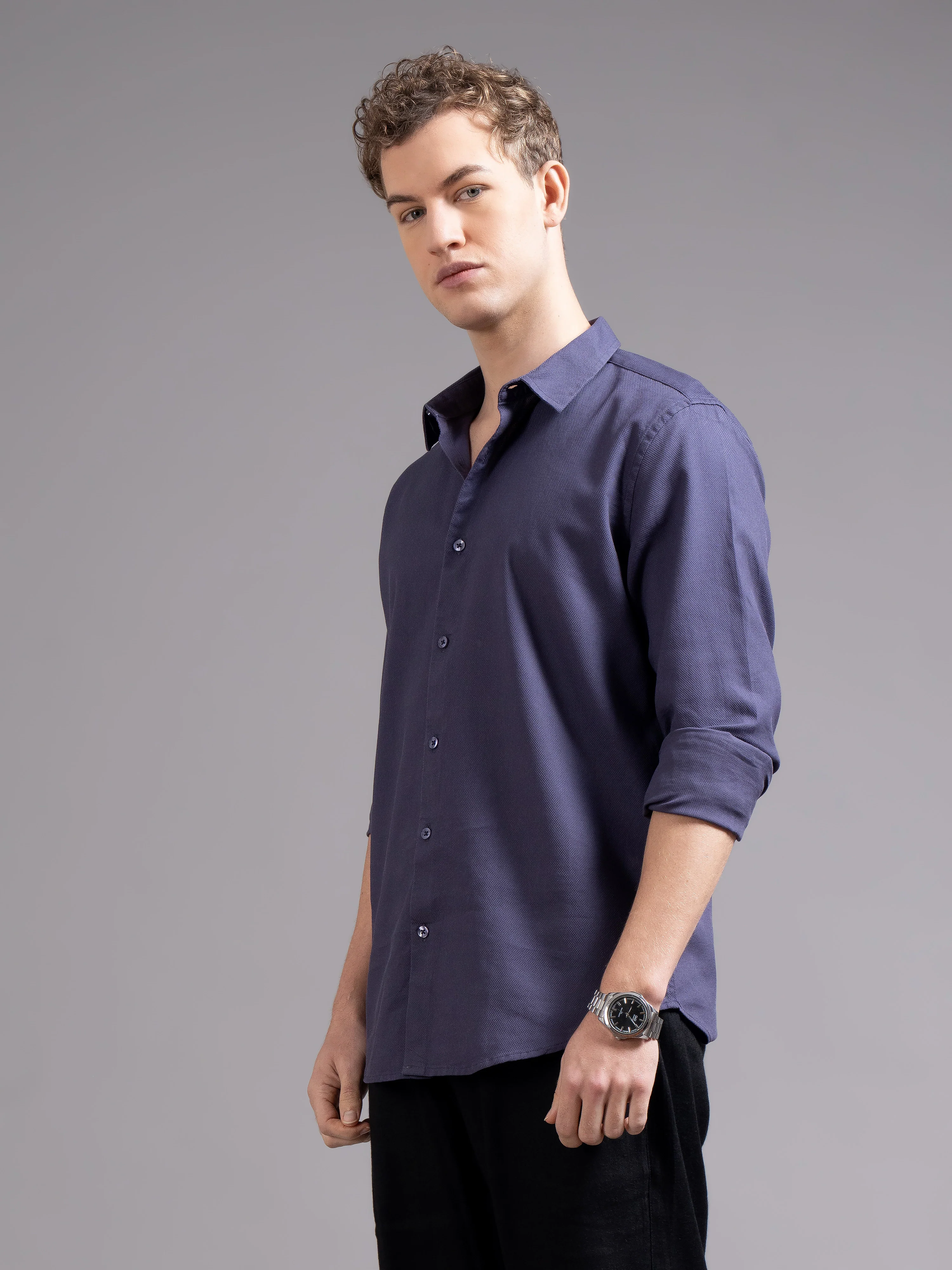 Men Purple Cotton Shirt - Image 6