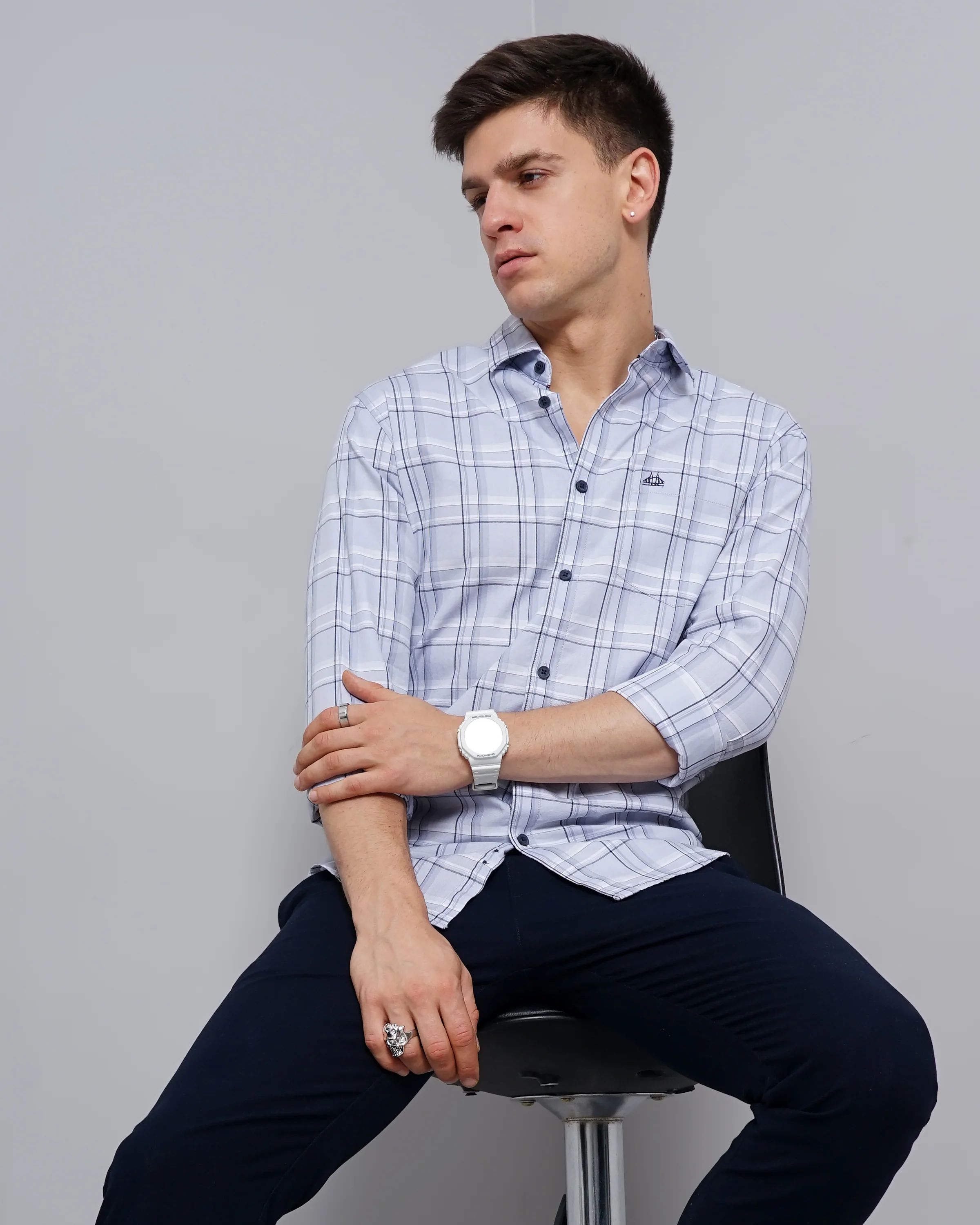 Men Purple Cotton Slim Shirt - Image 3