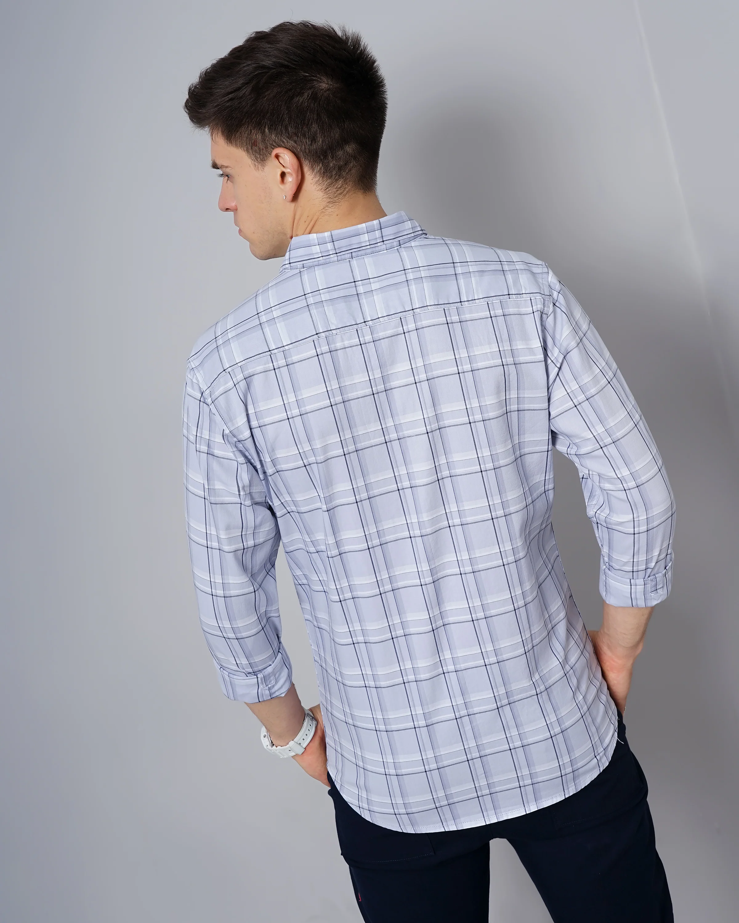 Men Purple Cotton Slim Shirt - Image 4