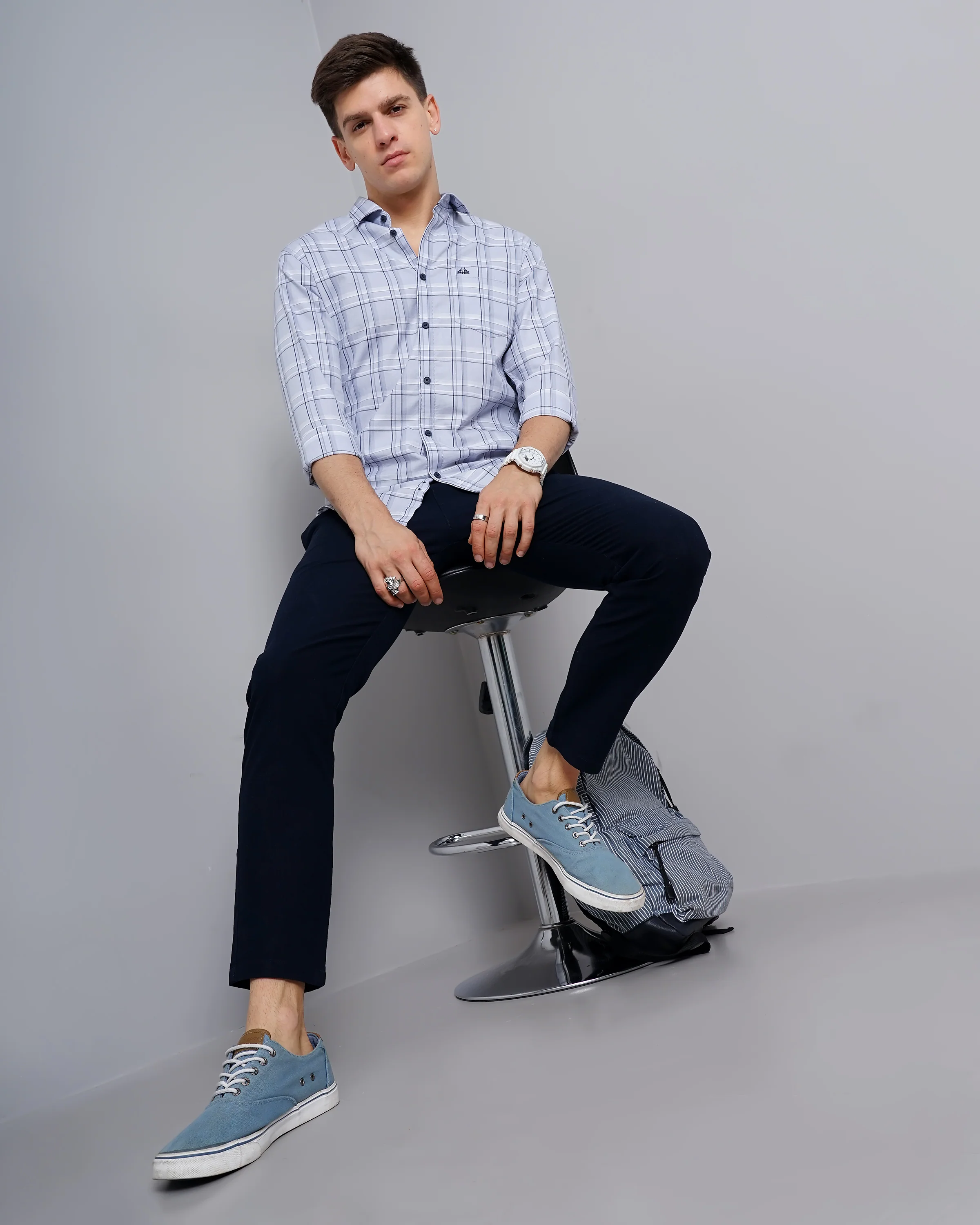 Men Purple Cotton Slim Shirt - Image 5