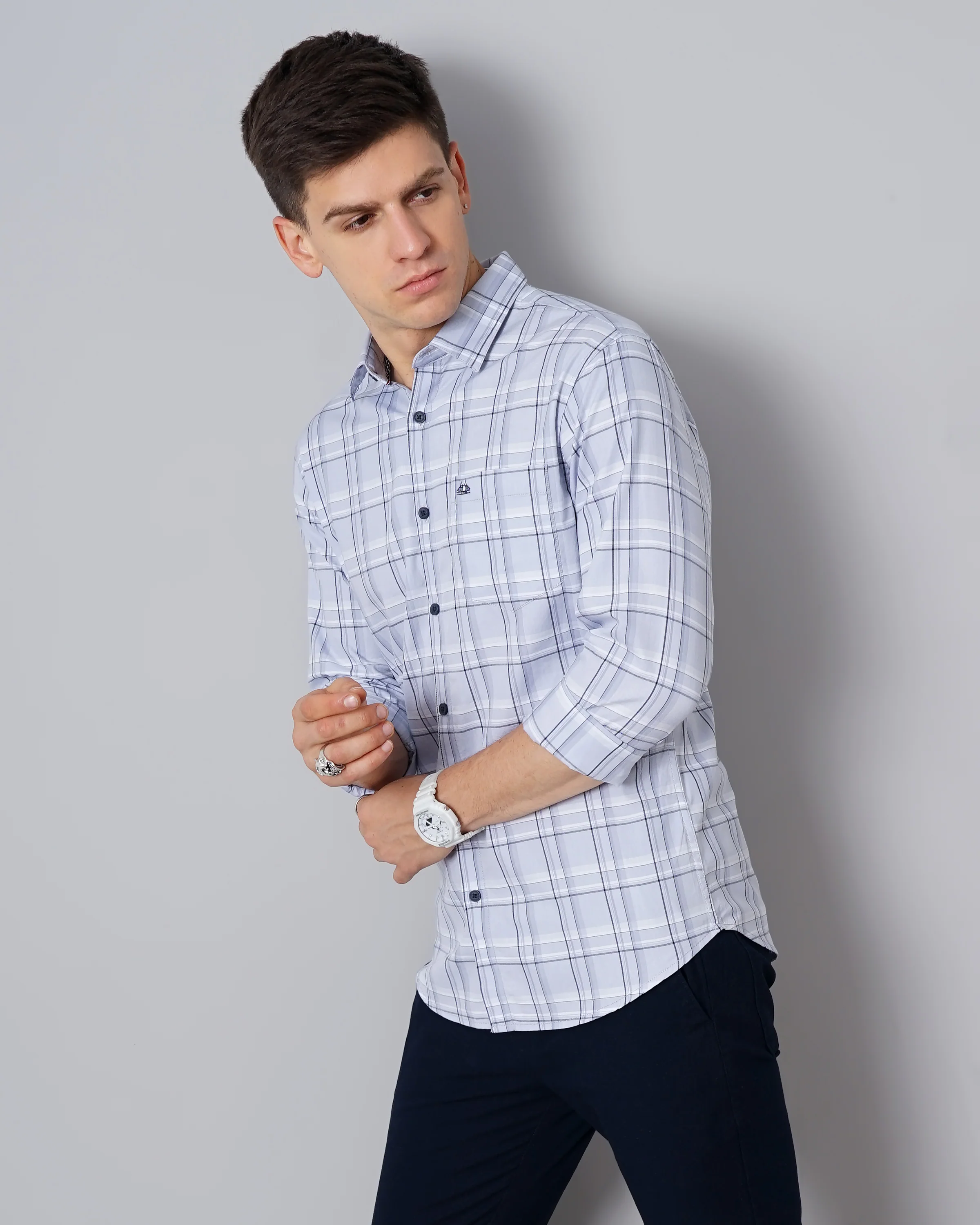 Men Purple Cotton Slim Shirt - Image 6
