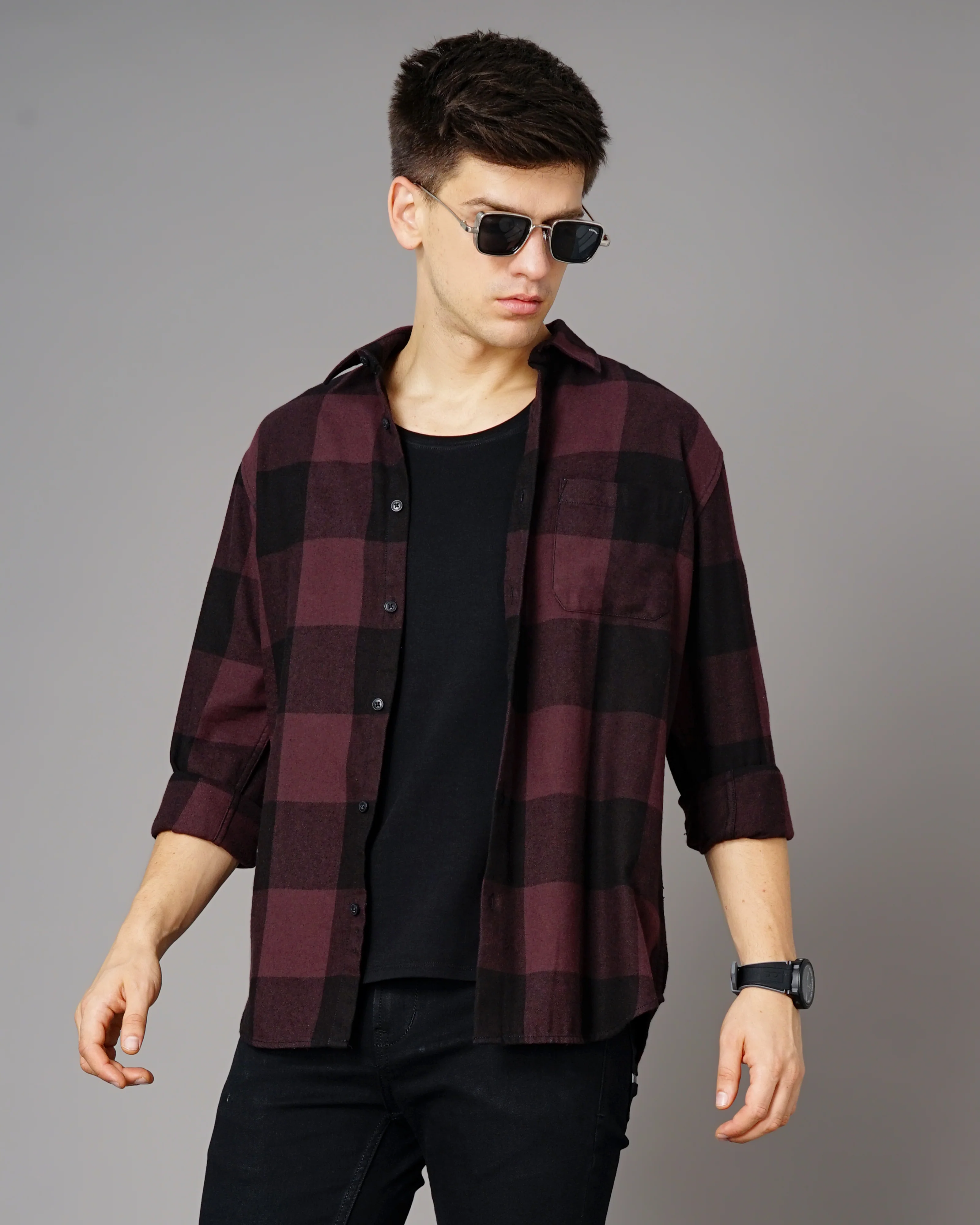 Men Purple Cotton Slim Shirt - Image 2