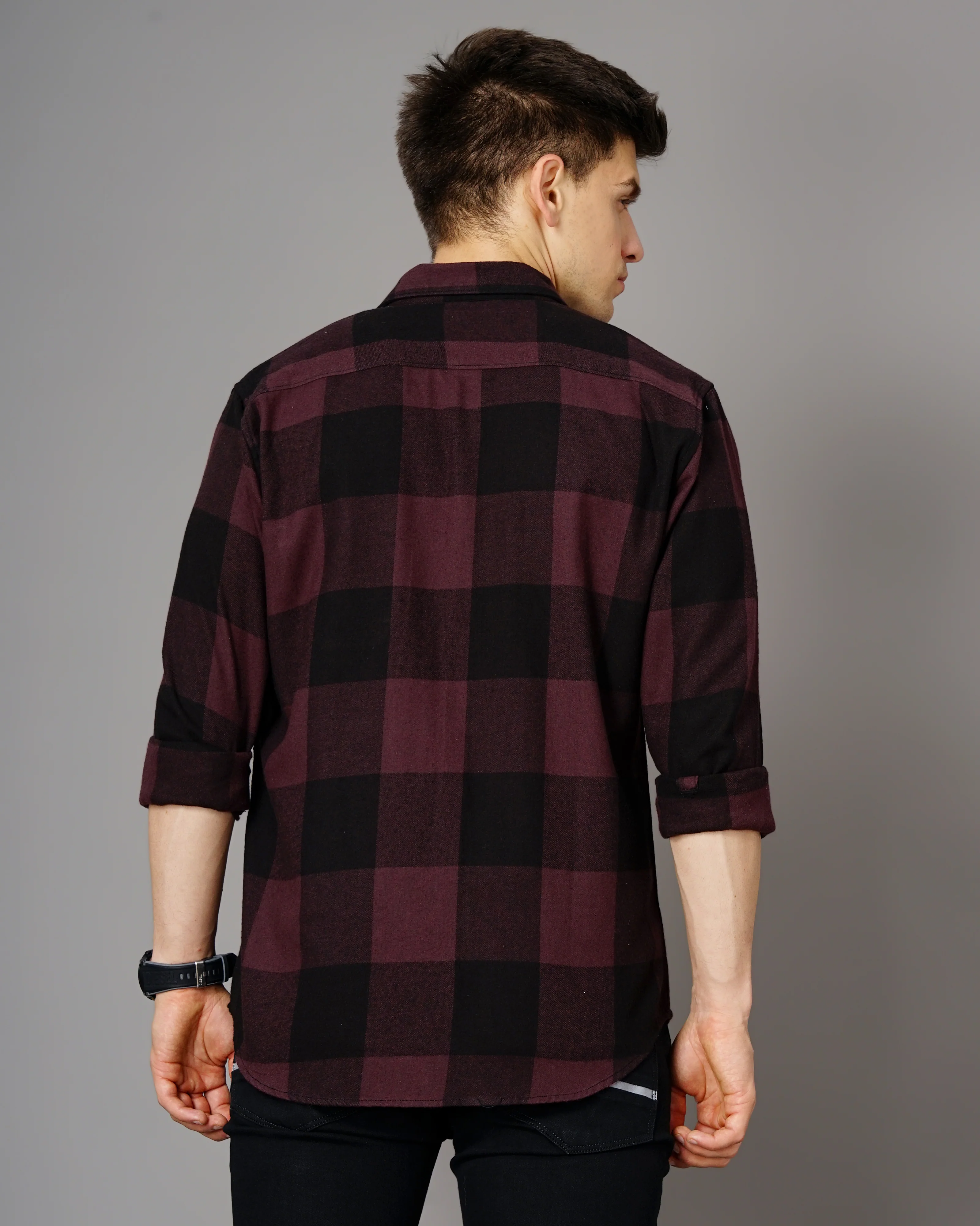 Men Purple Cotton Slim Shirt - Image 4