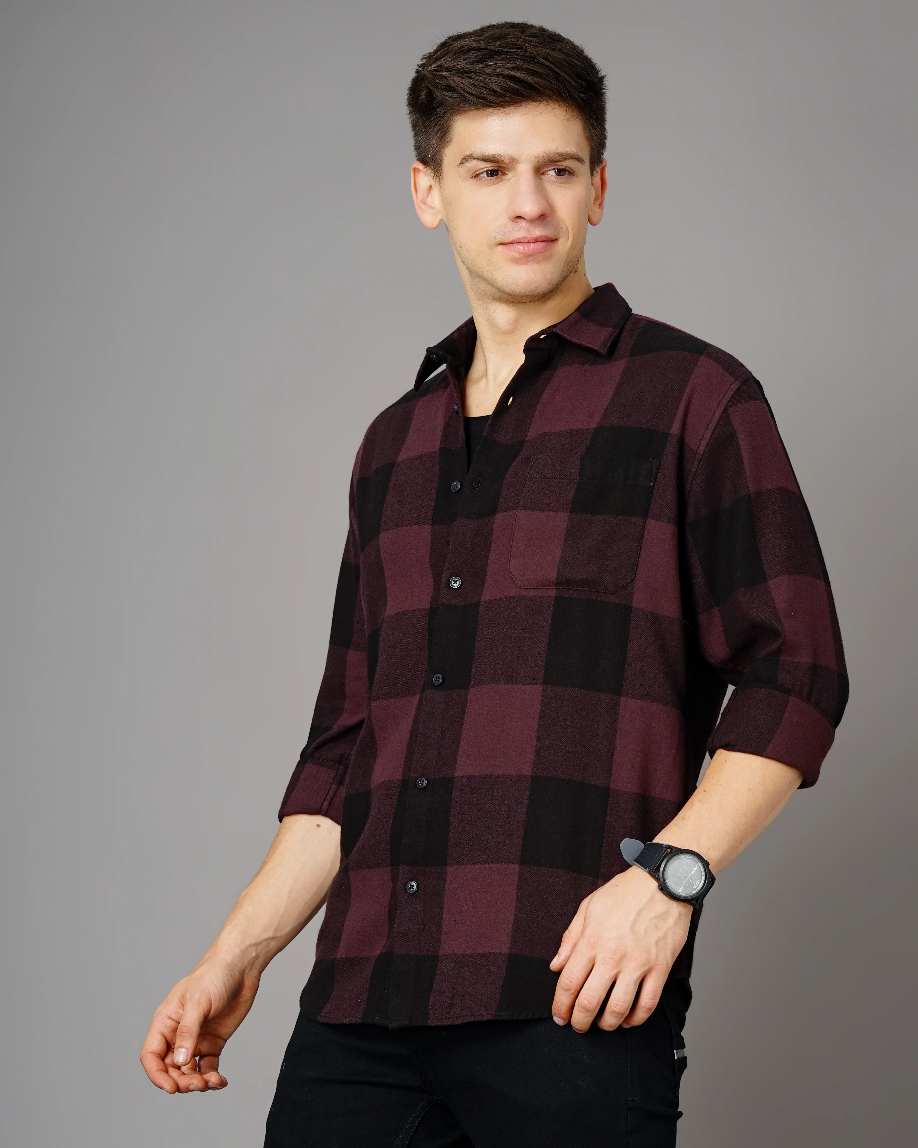 Men Purple Cotton Slim Shirt - Image 5