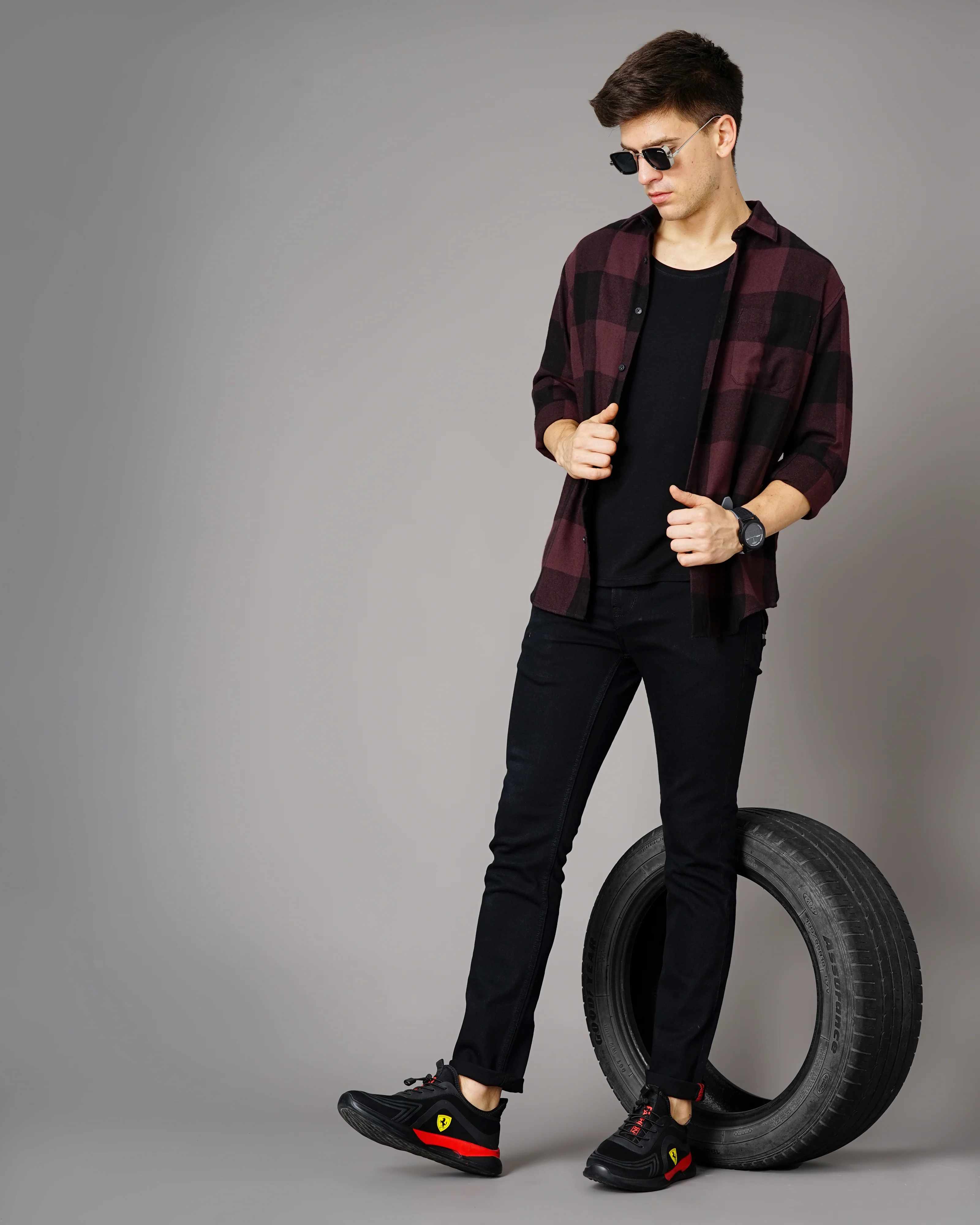 Men Purple Cotton Slim Shirt - Image 6