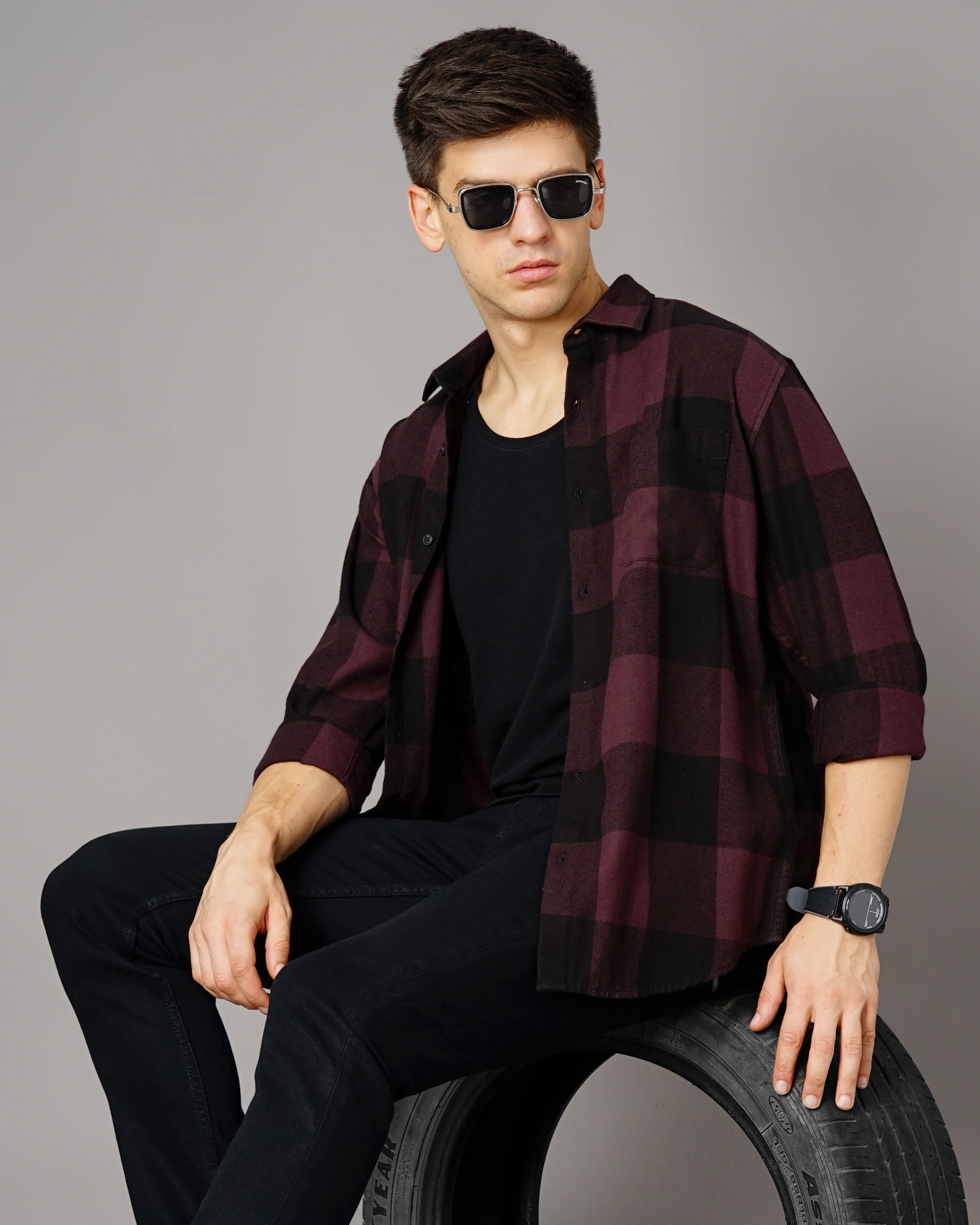 Men Purple Cotton Slim Shirt - Image 7