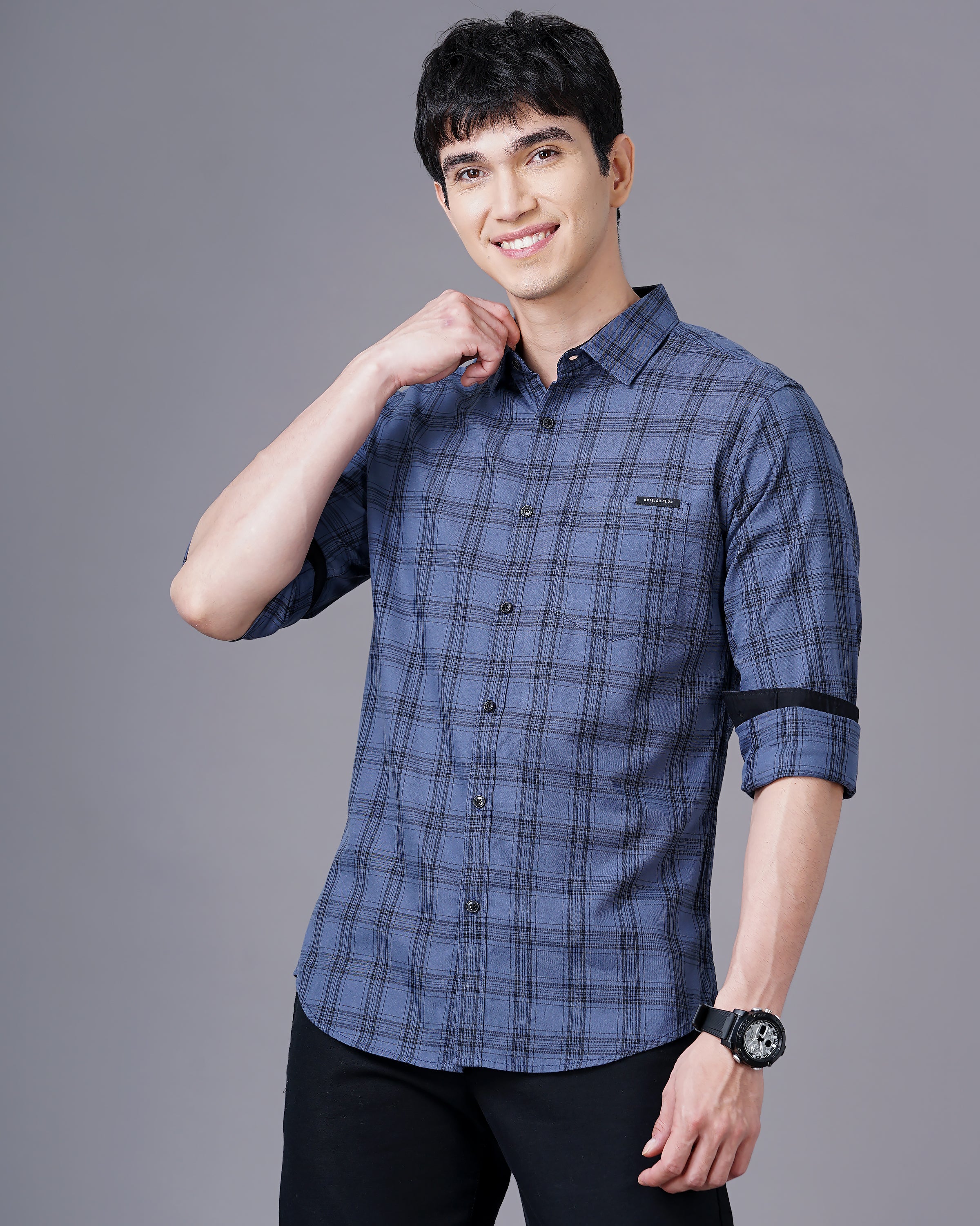 Men Purple Cotton Slim Shirt - Image 2