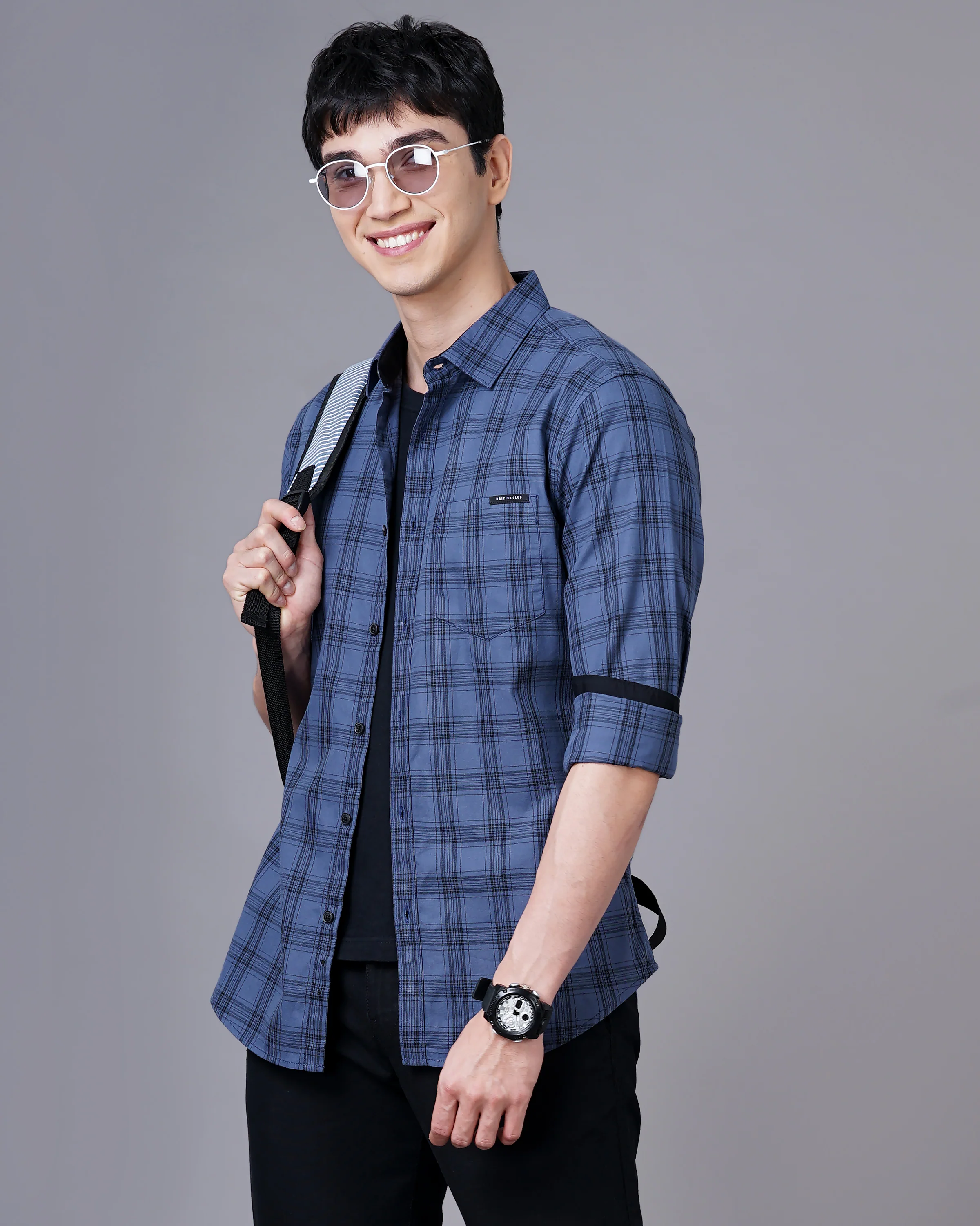 Men Purple Cotton Slim Shirt - Image 3