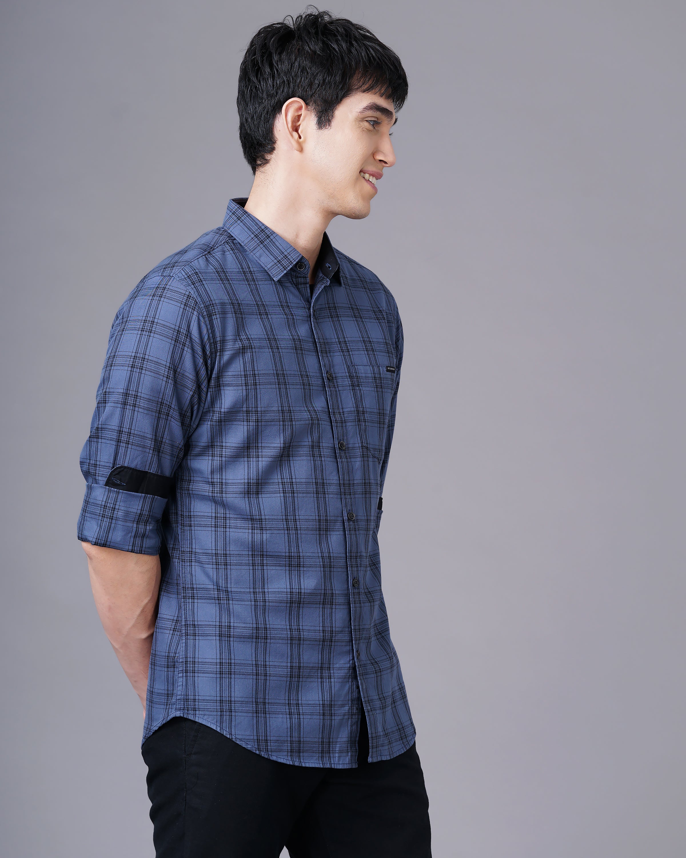 Men Purple Cotton Slim Shirt - Image 5